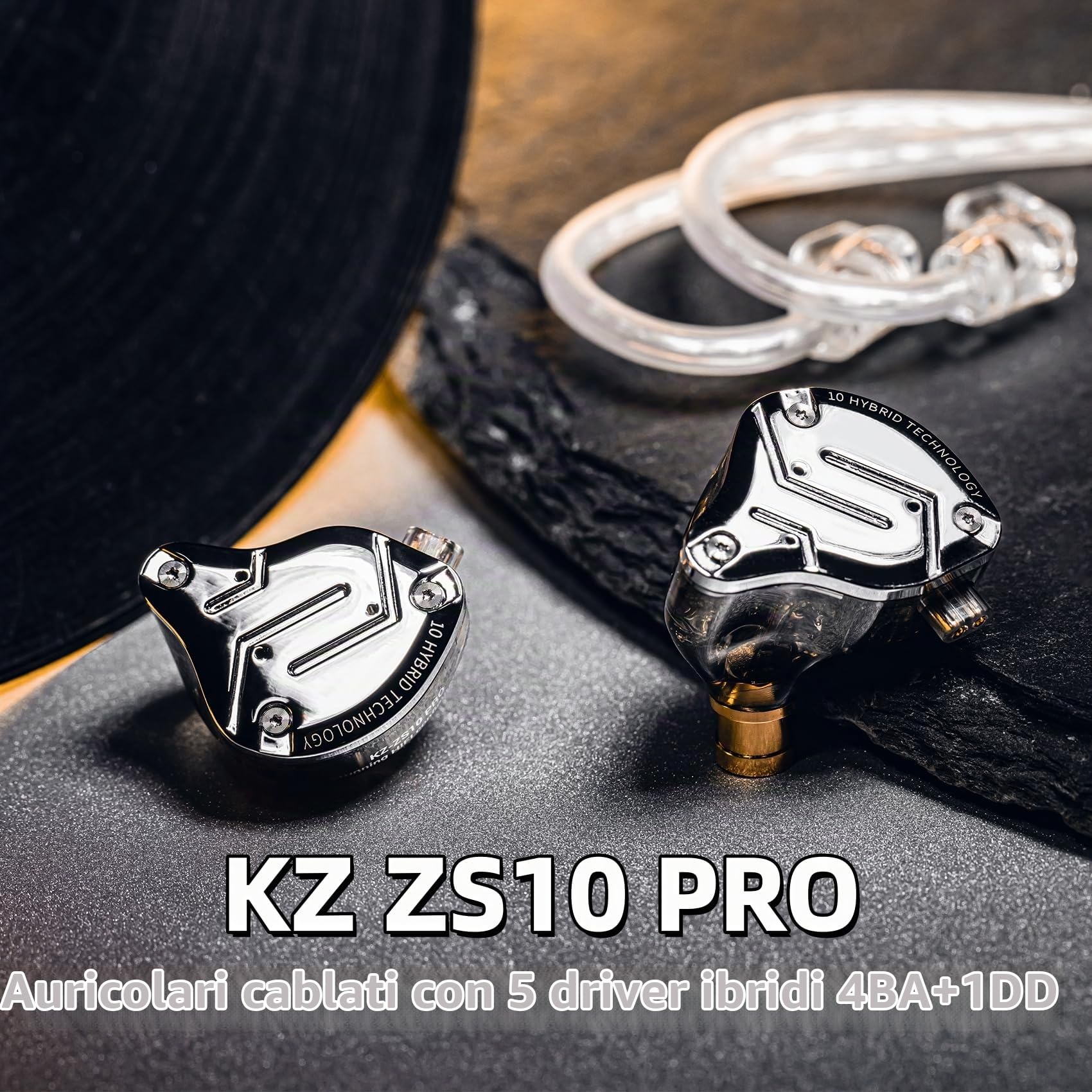 Yinyoo KZ ZS10 PRO Cuffie in-ear HiFi con isolamento acustico in Ear Monitor Auricolari Auricolari in metallo ad alta fedeltà con driver 1DD 4BA (blu senza microfono)