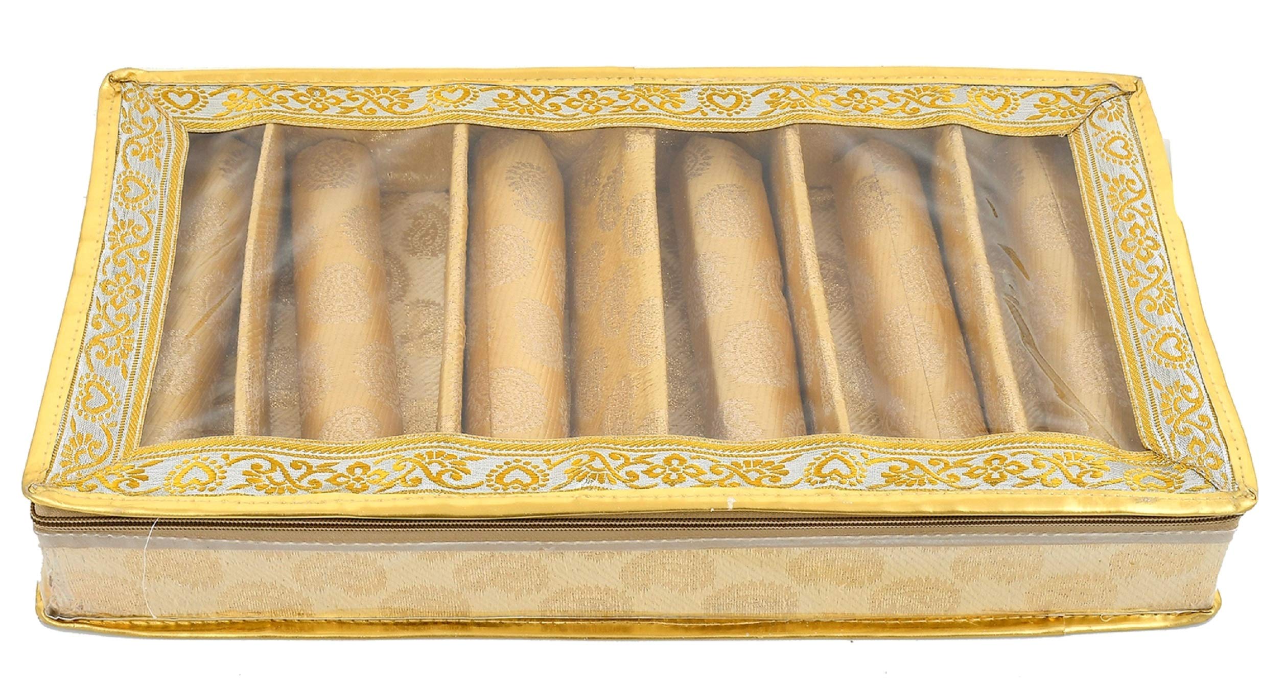 Kuber Industries Exclusive Carry Design Brocade Hardboard Six Rod Bangle Box (Gold) -CTLTC38757