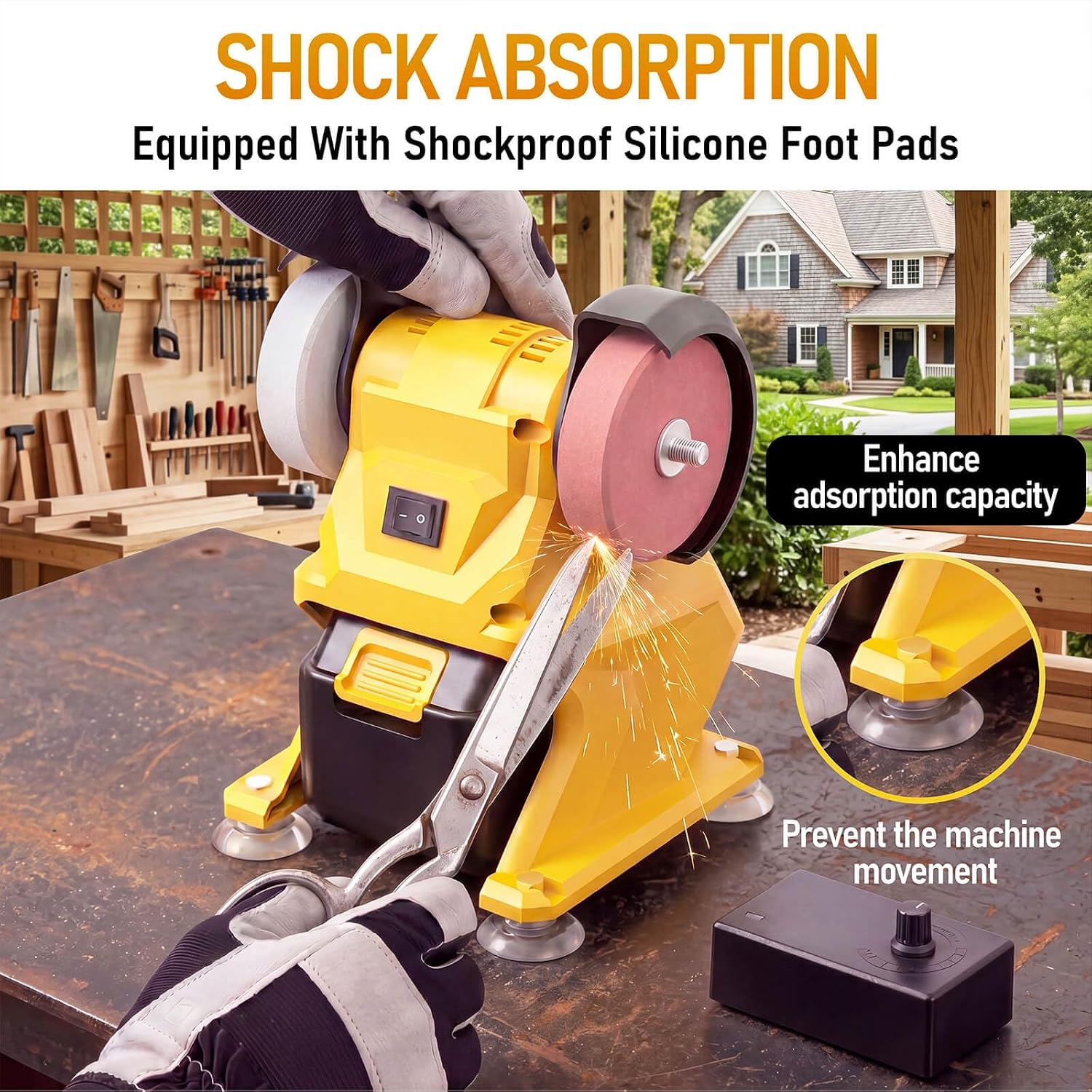 Mini Bench Grinder, Cordless Grinder Compatible with Dewalt 20V Battery (No Battery), Dual 3'' Grinding Wheels with Safety Guard & Non-slip Base for Sharpening Knives, Drills and Steel Rust Removal