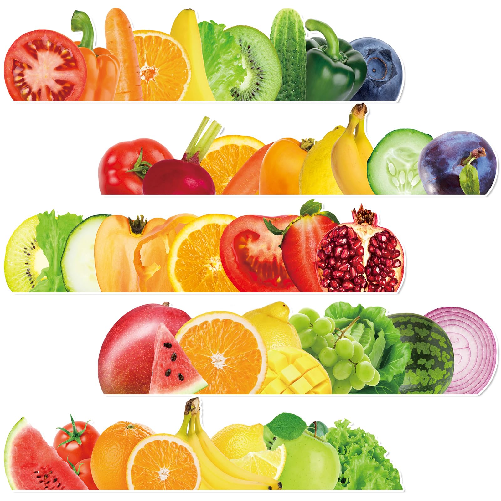 Geyee 60 Pcs Fruits and Veggies Themed Bulletin Board Border Cafeteria Decorations Straight Border Trim for Classroom Decoration Bulletin Board Whiteboard Decor(Fresh Style)