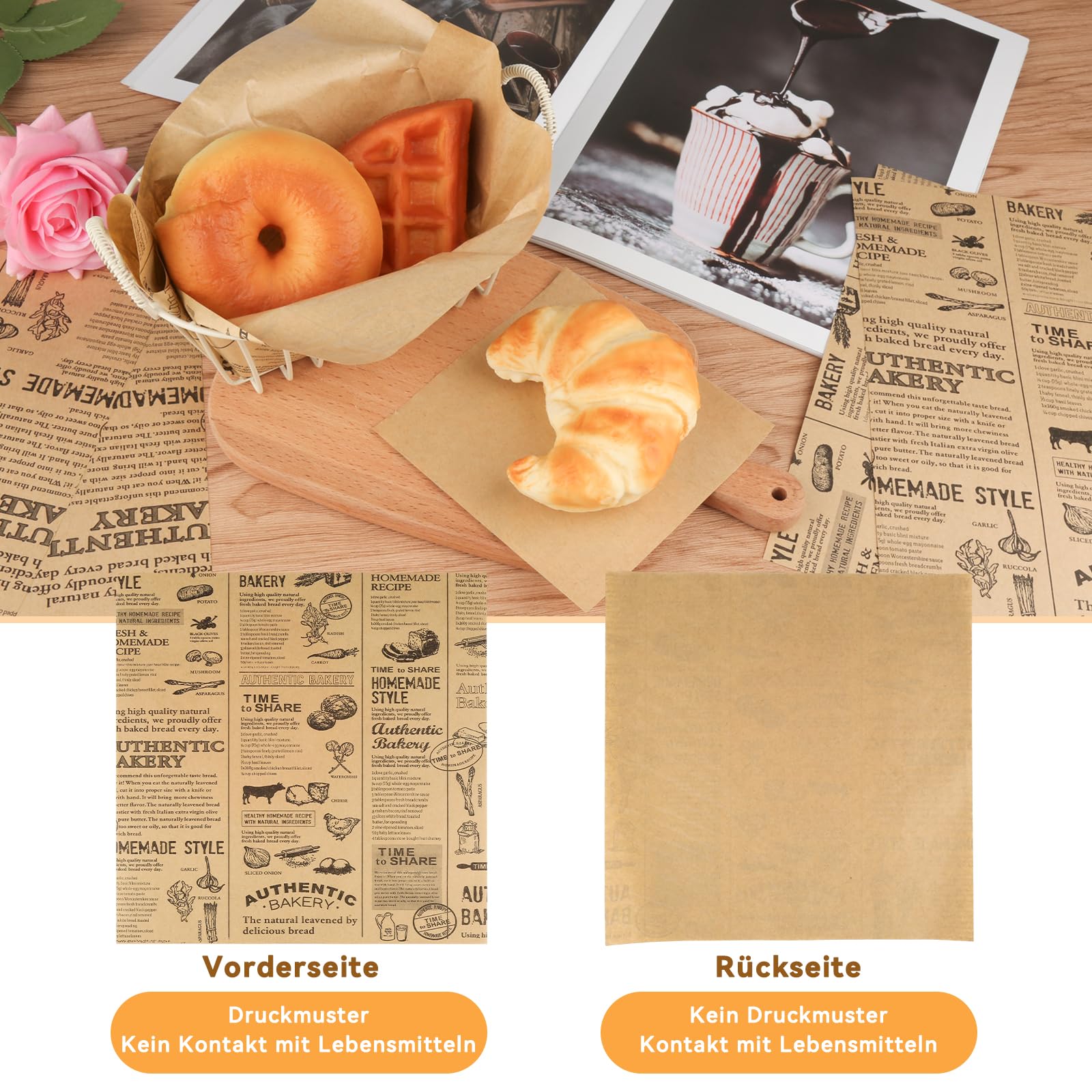 Papier D'Emballage Alimentaire 22x22 Cm - Lot De 100 Feuilles Anti-Graisse | Style Journal Pour Frites, Burgers, Snacks