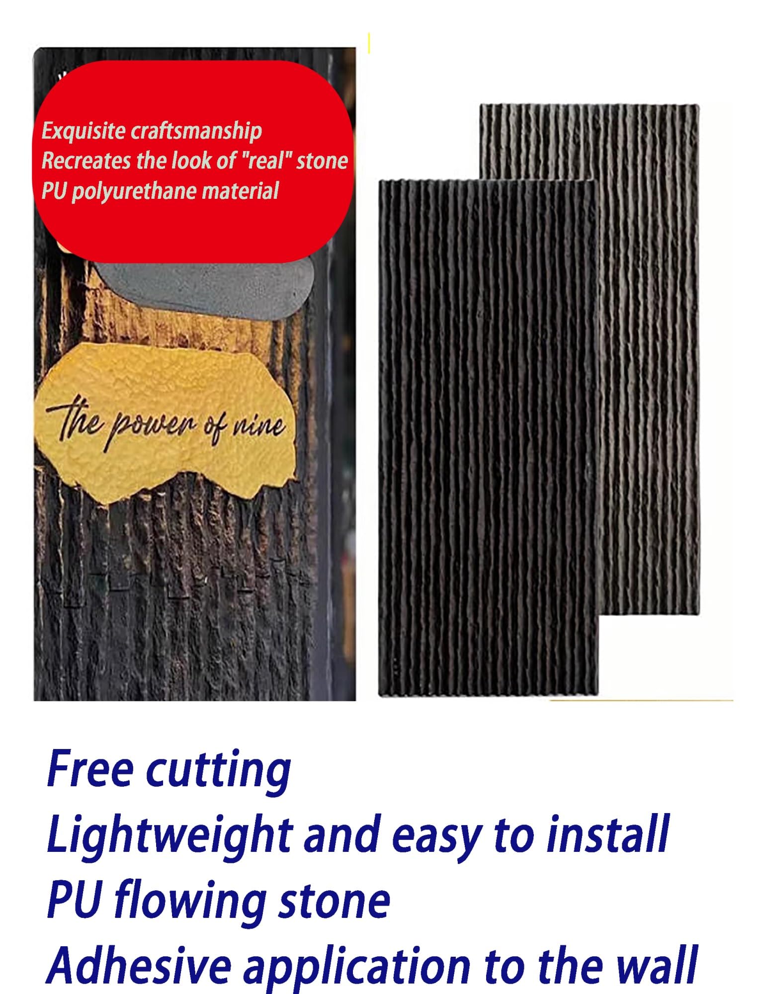 Paneles de Pared con Efecto Piedra, Paneles Ligeros de Revestimiento de Piedra de PU - Piedra de Cascada Gris Oscuro para Fuentes de Agua y Paredes Decorativas, Impermeables y fáciles de ins