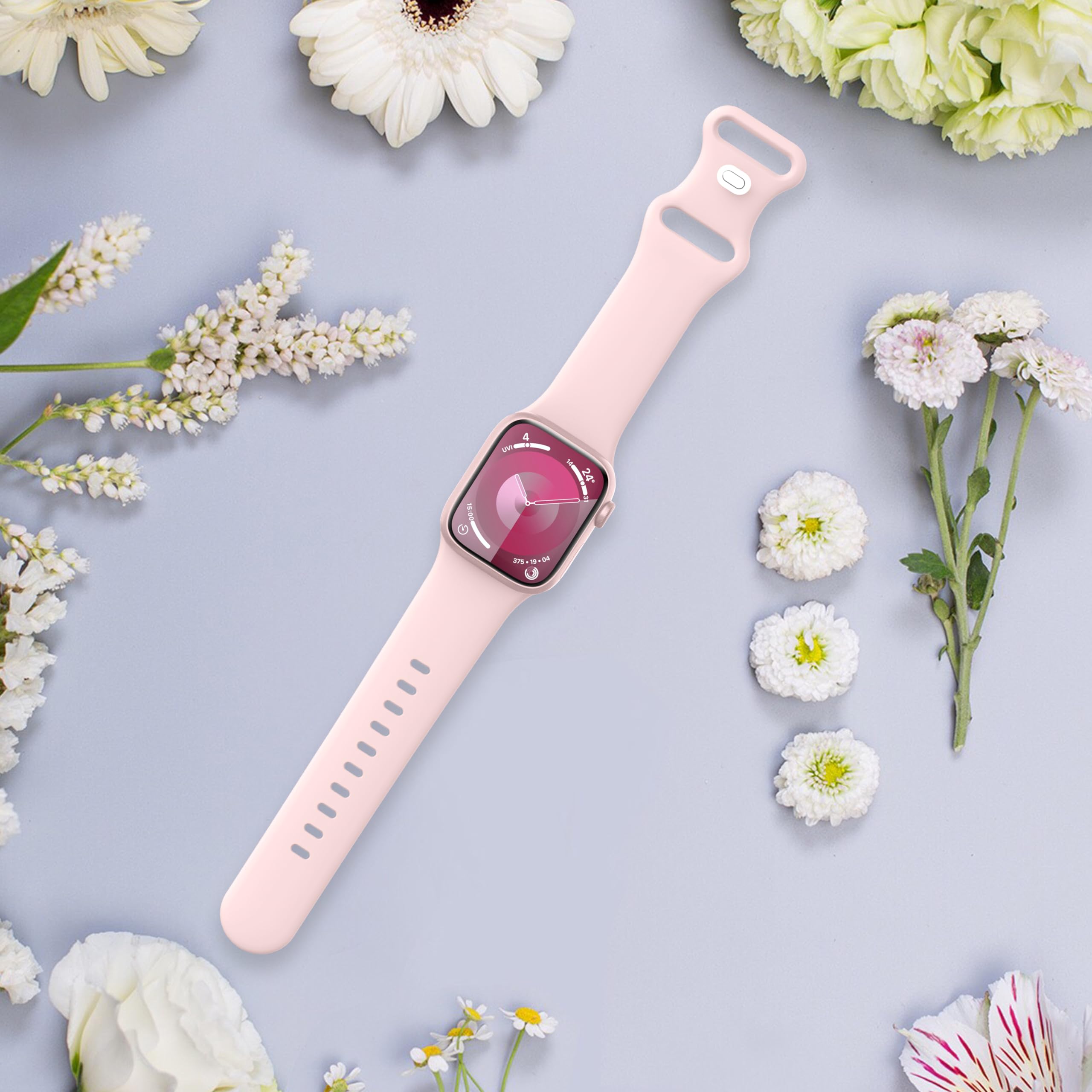 ADCNLG Sport Bands Compatible with Apple Watch Band 38mm 40mm 41mm 42mm 44mm 45mm 49mm Women Men,Soft Silicone Strap for iWatch Series 10 Ultra 9 8 7 6 5 4 3 2 1 SE Pink Sand