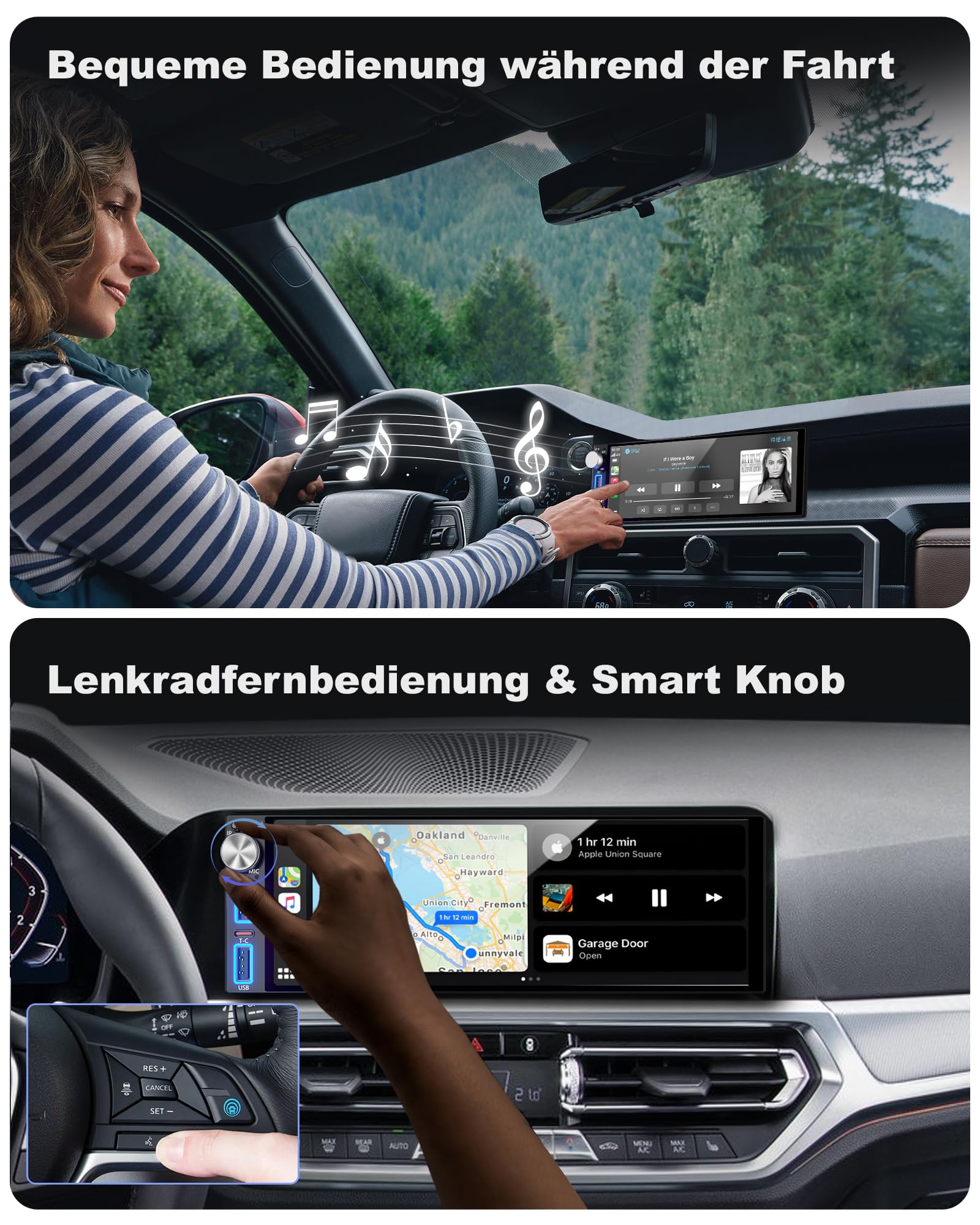 DAB/DAB+ 6,8 Zoll 1 DIN HD Autoradio mit Drahtlosem CarPlay & Android Auto, Type-C Schnellladung, DSP, Voice Control, AHD Rückfahrkamera &Mikrofonunterstützung, Bluetooth 5.2, AM/FM/RDS, AUX, SWC