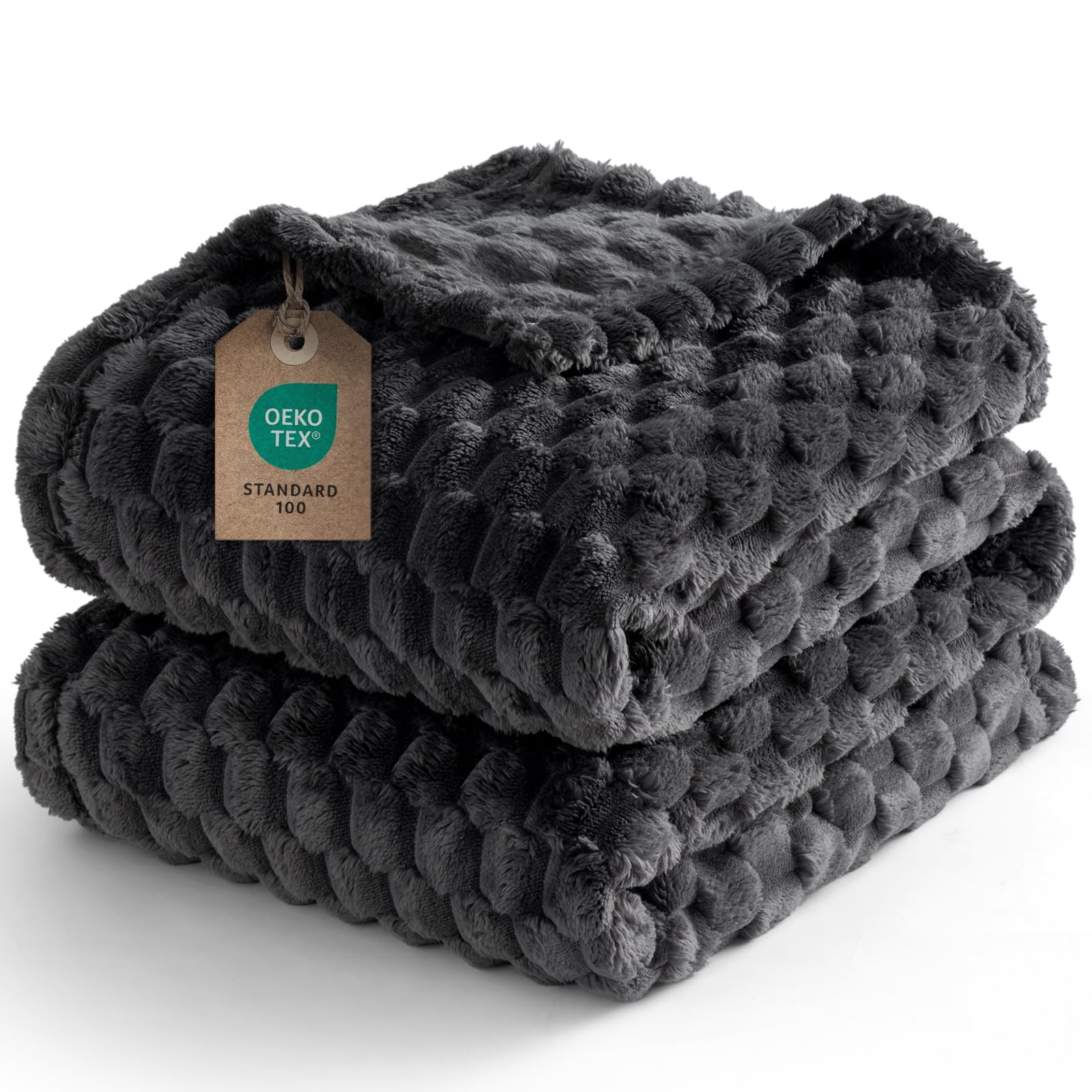 PHF Fleece Blanket Single Size 127x152cm, No Shedding No Pilling Soft Lightweight 3D Jacquard Sherpa Fleece Throw Blanket for Bed, Fluffy Cozy All Season Single Blanket, Jacquard ark Grey — image 1