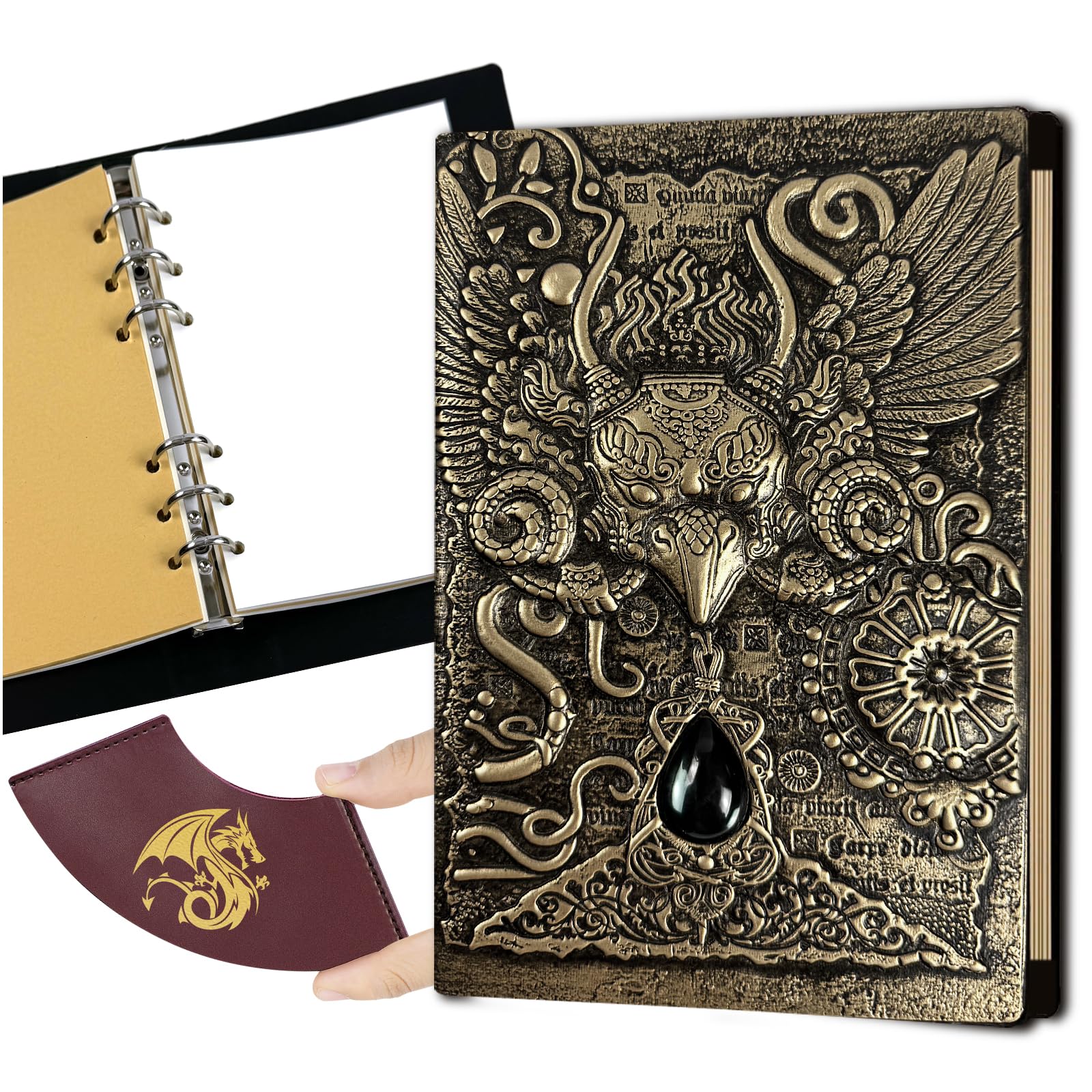 DDFE DND Campaign Journal/Notebook,Unique 400 Page Refillable Book with 3D Embossed Leather Cover-Ideal for Dungeons & Dragons Accessories D&D Gifts