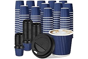Uiifan 4 Oz Paper Cups With Lids Disposable Ripple Insulated Hot Espresso Coffee Cups Blue