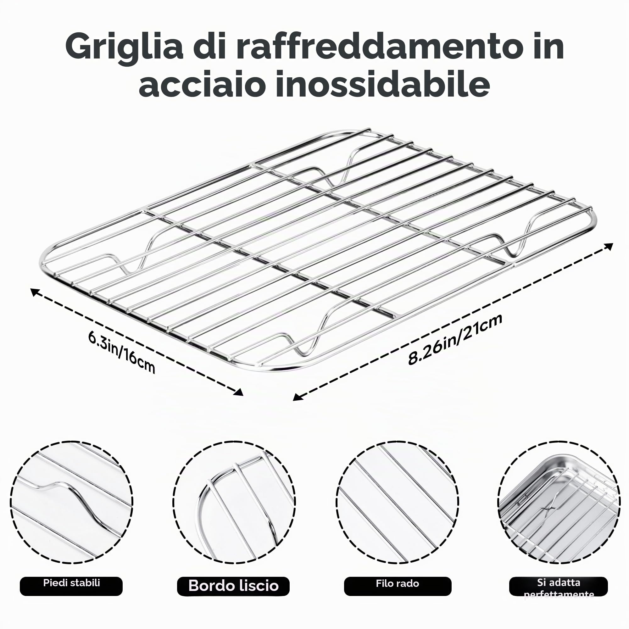 Fire More Teglie da Forno con Griglia di Raffreddamento in Acciaio Inox,Set di 4[2 Teglia Forno+2 Grigliaper Cuocere e Servire], Atossica e Sana, Facile da Pulire e Lavabile in Lavastoviglie