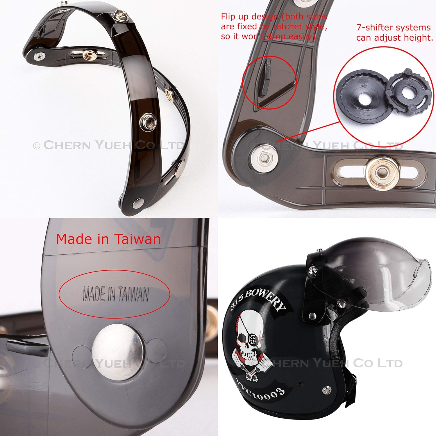 Adapter Flip Up Attachment for Snap Helmet Bubble Shield Visor (Smoke)