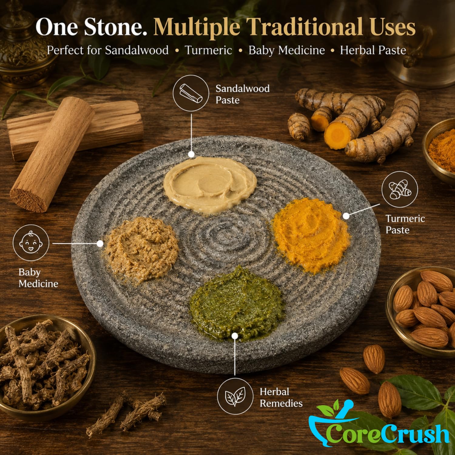 Haldi Grinder Stone - Natural Spice Grinding Slab -3 Haldi Grinder Stone - Natural Spice Grinding Slab -3