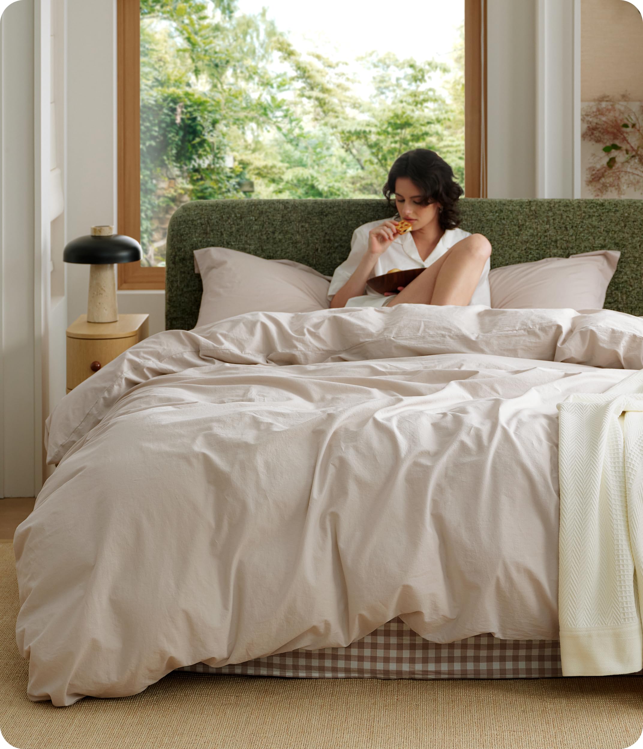 Photo 1 of Bedsure 100% Washed Cotton Duvet Cover Oversized King - Linen Color Minimalist Bedding Set Linen Like - PureWoven Plain Simple & Soft Comforter Cover for All Seasons (Oversized King, 120"x98")
