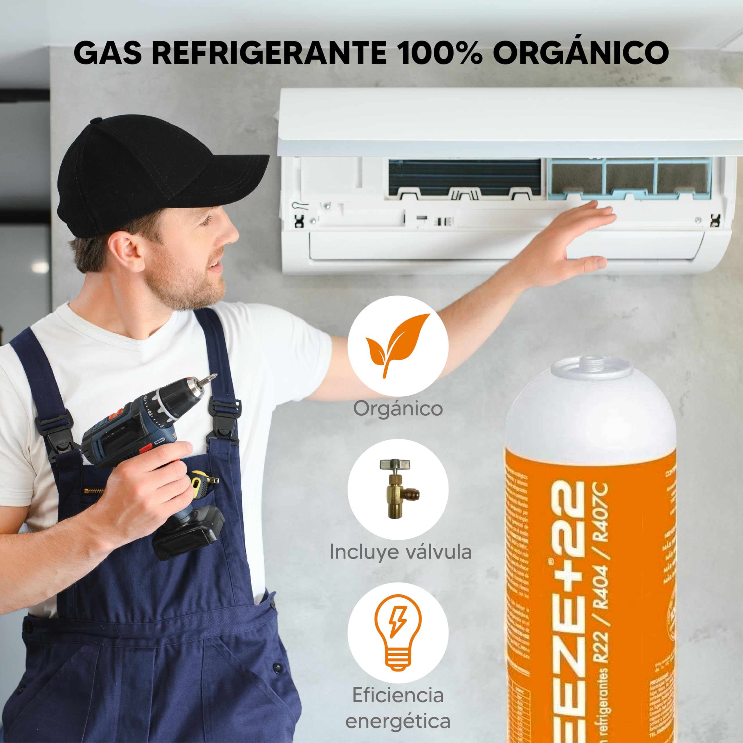 REPORSHOP Gas Refrigerante Orgánico Freeze para Recarga de Aire Acondicionado Coche con Válvula - Sustituto para Sistemas con Gas R22, R404 y R407C - Kit Gas Aire Acondicionado Coche Ecológico