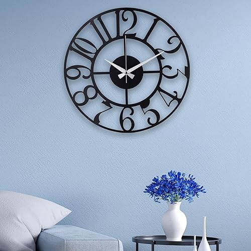 Miniatura 207 de Reloj de pared de metal de 20 pulgadas, redondo, silencioso, moderno, analógico, grande, funciona con pilas, reloj de pared para sala de estar, Negro