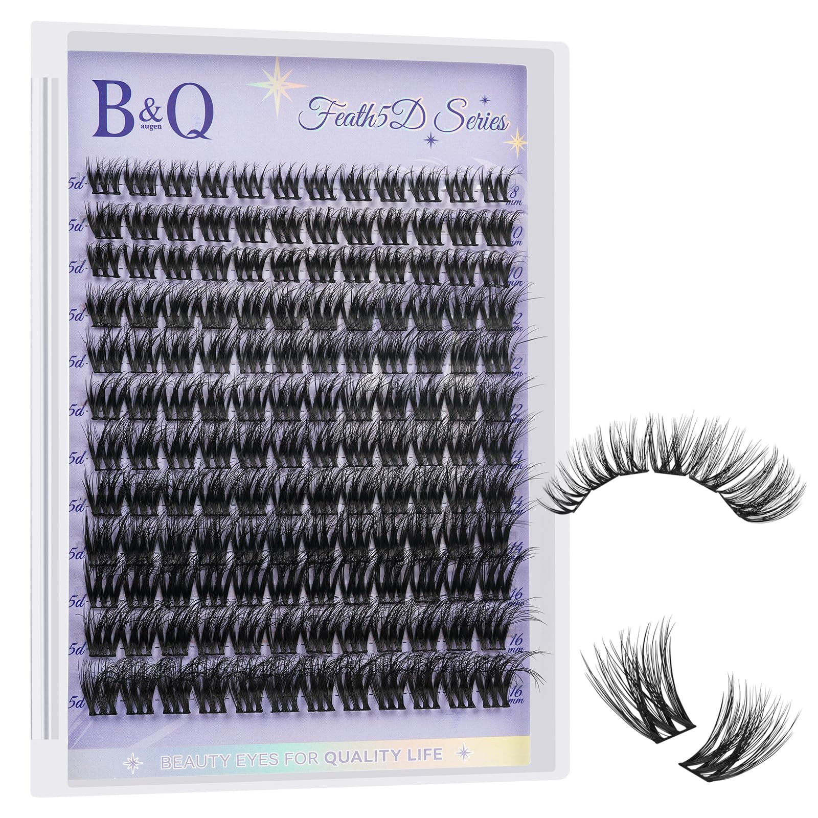 B&Q Lash Cluster Wimpern Extensions Wispy Fluffy - 144 Stück Feath5D 02 Cluster Lashes, Gefiederte Leichte Fake Lashes 8-18mm C Curl Falsche Wimpern(Only Lash-Feath5D 02）