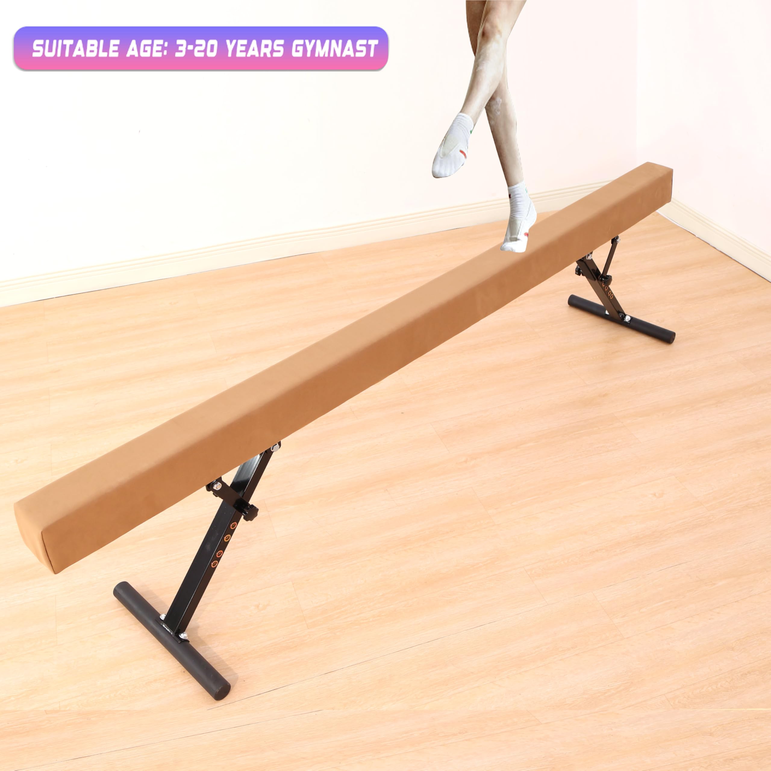 defulion 8 Ft Adjustable Gymnastic Balance Beam for Kids Children Home Practice, Adjustable Balance Beam with 22 inch Adjustable Height, High and Low Floor Gym Training Beam