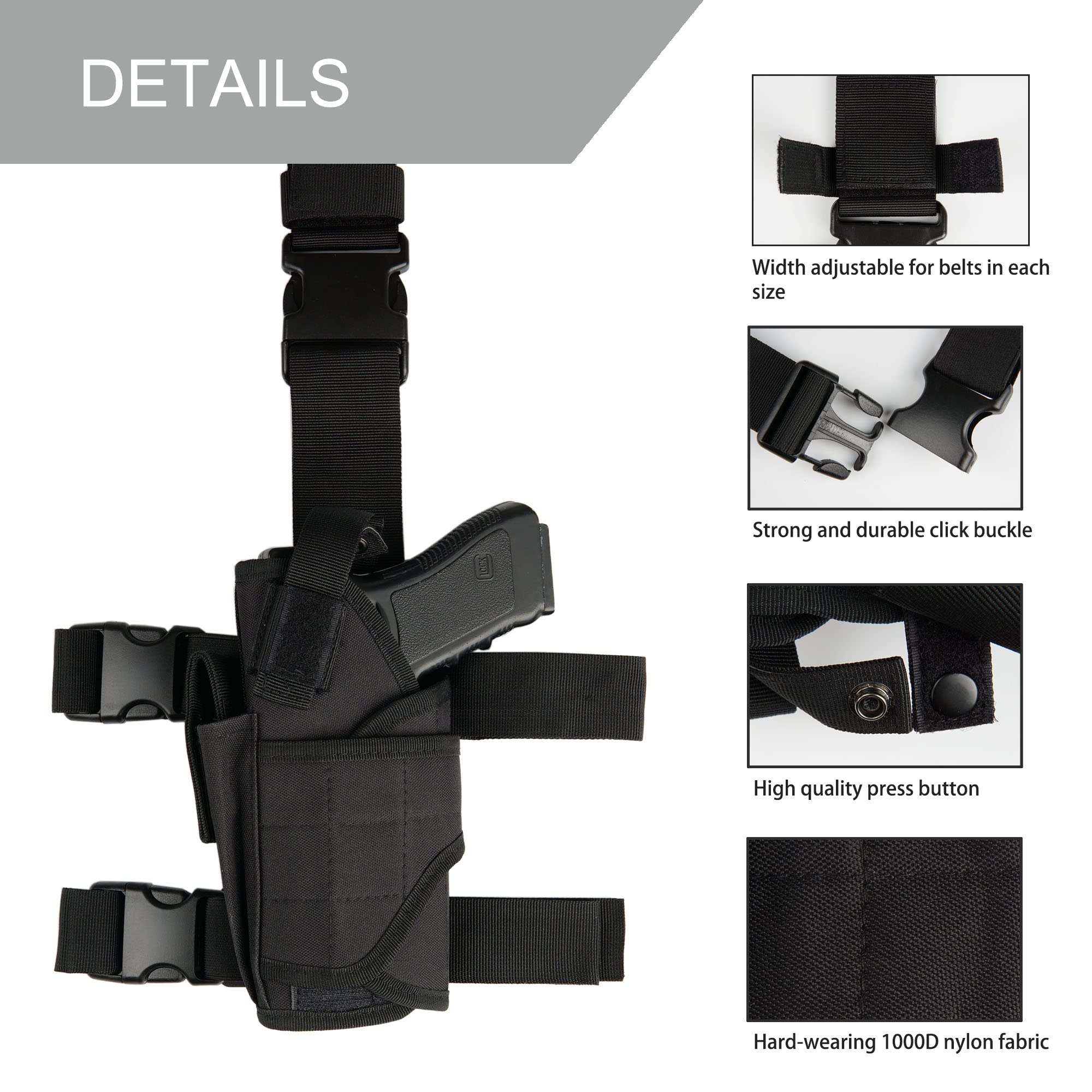 Tactical left leg holster pistol holster thigh holster with magazine pouch weapon holster for hunting, airsoft, military games, paintball, training or cosplay