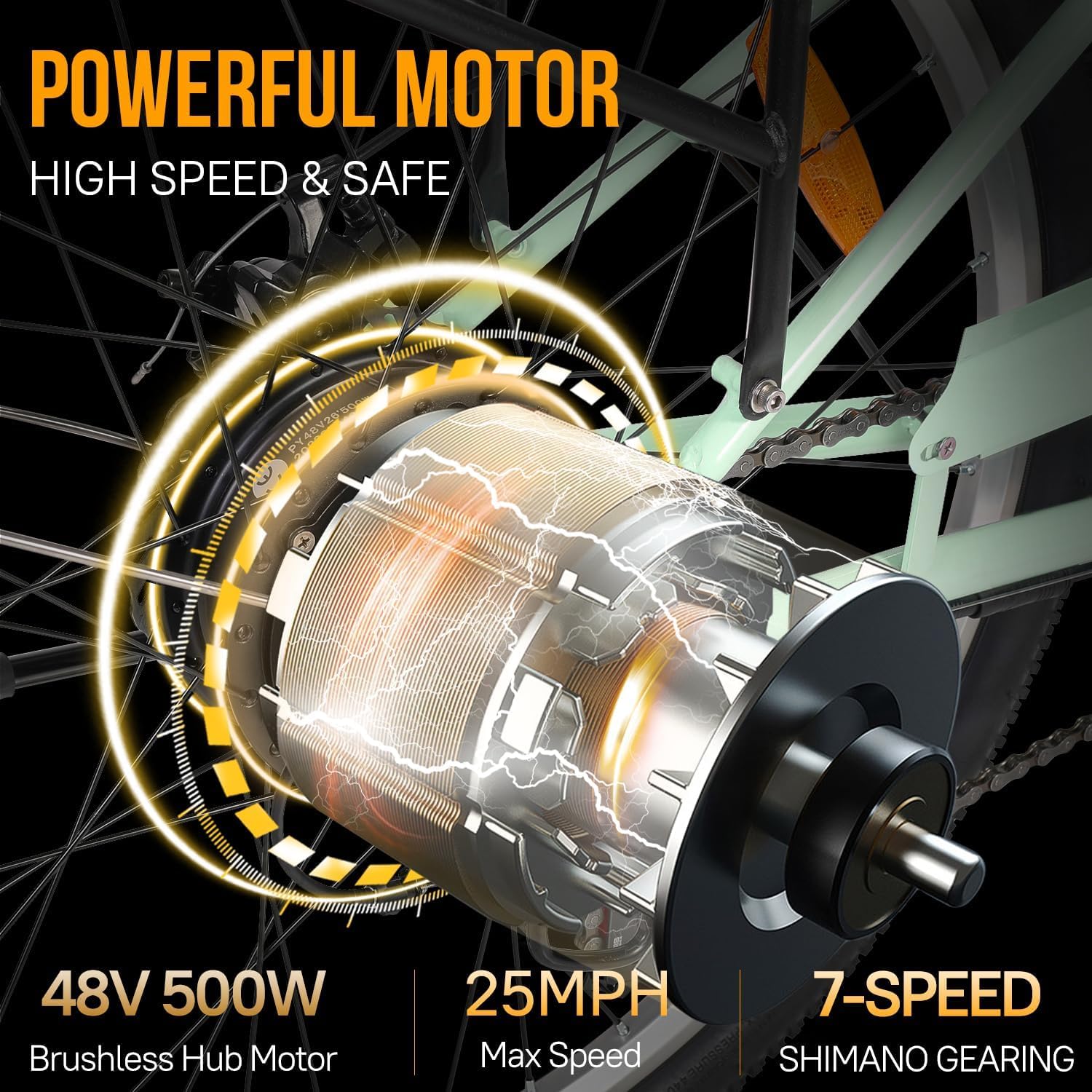 Electric Bikes for Adults, 1000W Peak Electric City Cruiser 25Mph Step-Thru Electric Bicycle, 48V 696Wh/36V 450Wh Removable Battery, 26" Ebikes for Adults, Professional 7-Speed(Fits for 5.2Ft-6.3Ft)