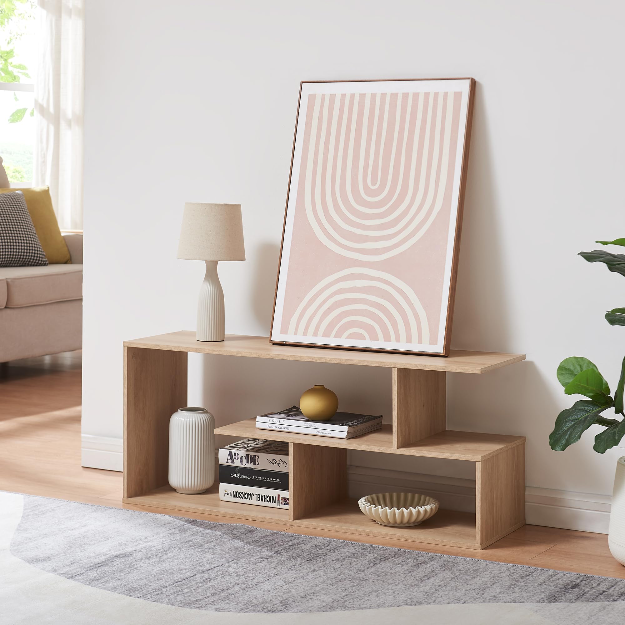 [en.casa] Mobile Porta TV con Scomparti Vani Aperti Tavolo Basso Espositore con Ripiani Stand Centro Multimediale per Soggiorno Salotto Ufficio 100 x 30 x 42 cm - Effetto Rovere