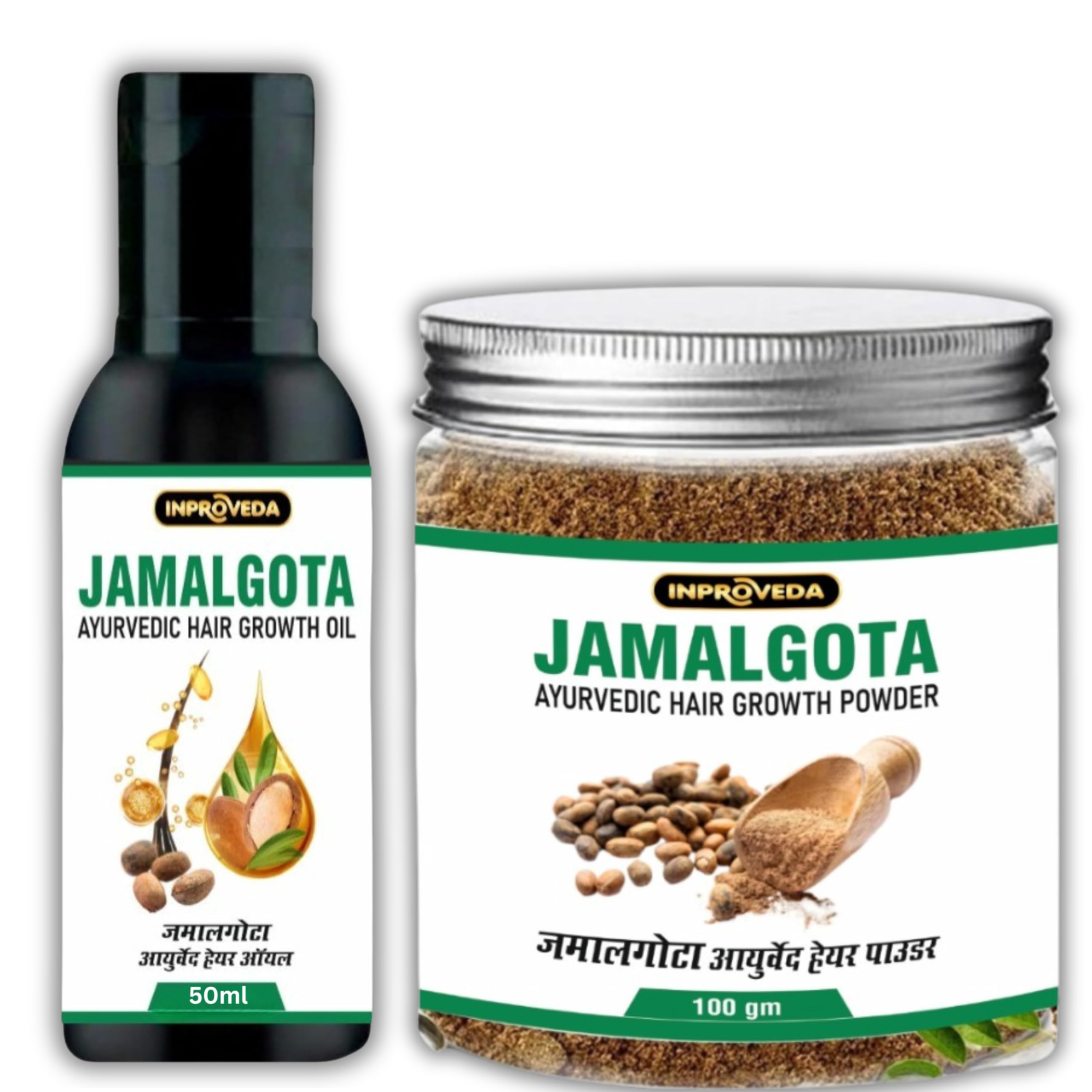Jamalgota Powder for Hair Growth & Oil Combo | Natural & Herbal Solution of Hair for Women and Men Hair | 100% Herbal & Safe for Use | Powder 100gm & Oil 50ml Combo Pack