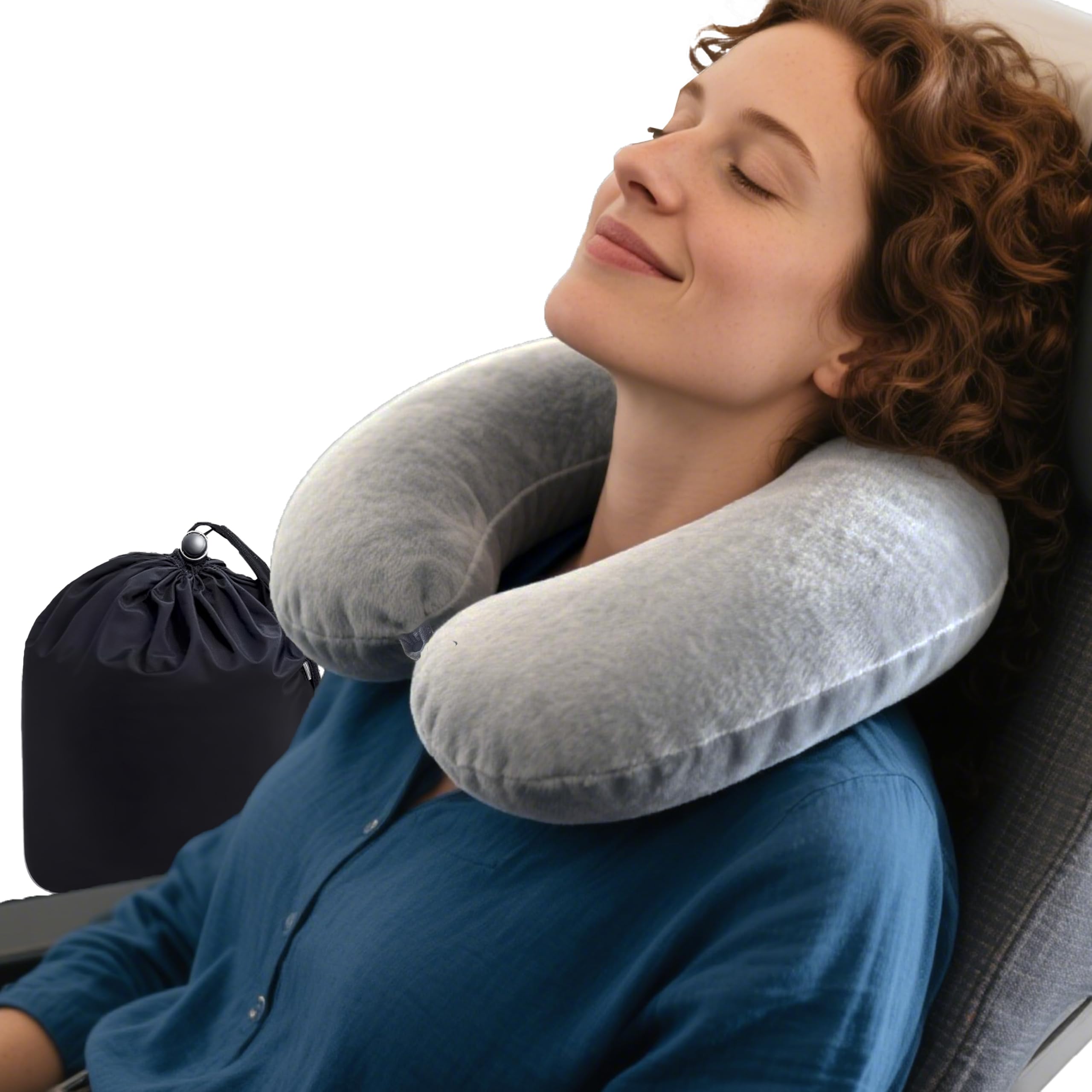 Xcdhemde Xcdhemde ® Almohada de Viaje, Almohada de Viaje de Espuma Viscoelástica - Soporte Envolvente de 360°, Gancho Portátil Extraíble y Lavable: Adecuado para Aviones, Oficinas y Uso Doméstico (Gris)