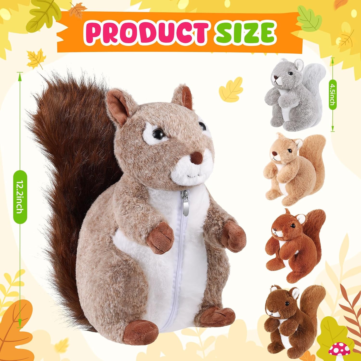 5 Pcs Squirrels Plush Mommy Stuffed Animal with Baby Plush Animals Soft for Christmas Girls Birthday Xmas Bedtime Gift Chair Bolster Nursery Decor(Squirrel) - Image 4