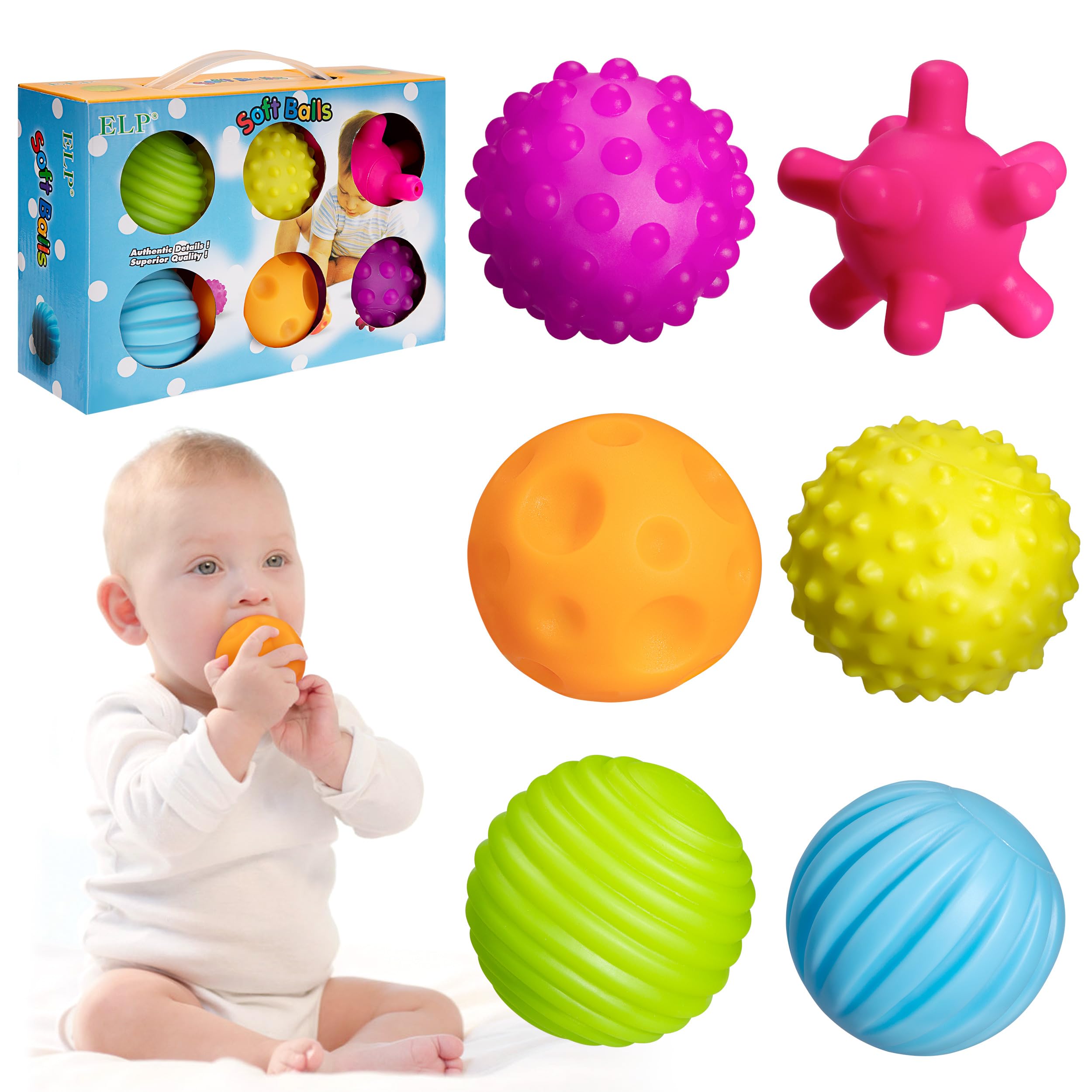 Wisplye Sharp Bolas Sensoriales, Pelotas Sensorial Bebe Juguetes, Multi Textura Pelota Juguete de Baño Masaje Mordedor Aliviar Estrés para Niños 0 a 3 Años (6 PCS)