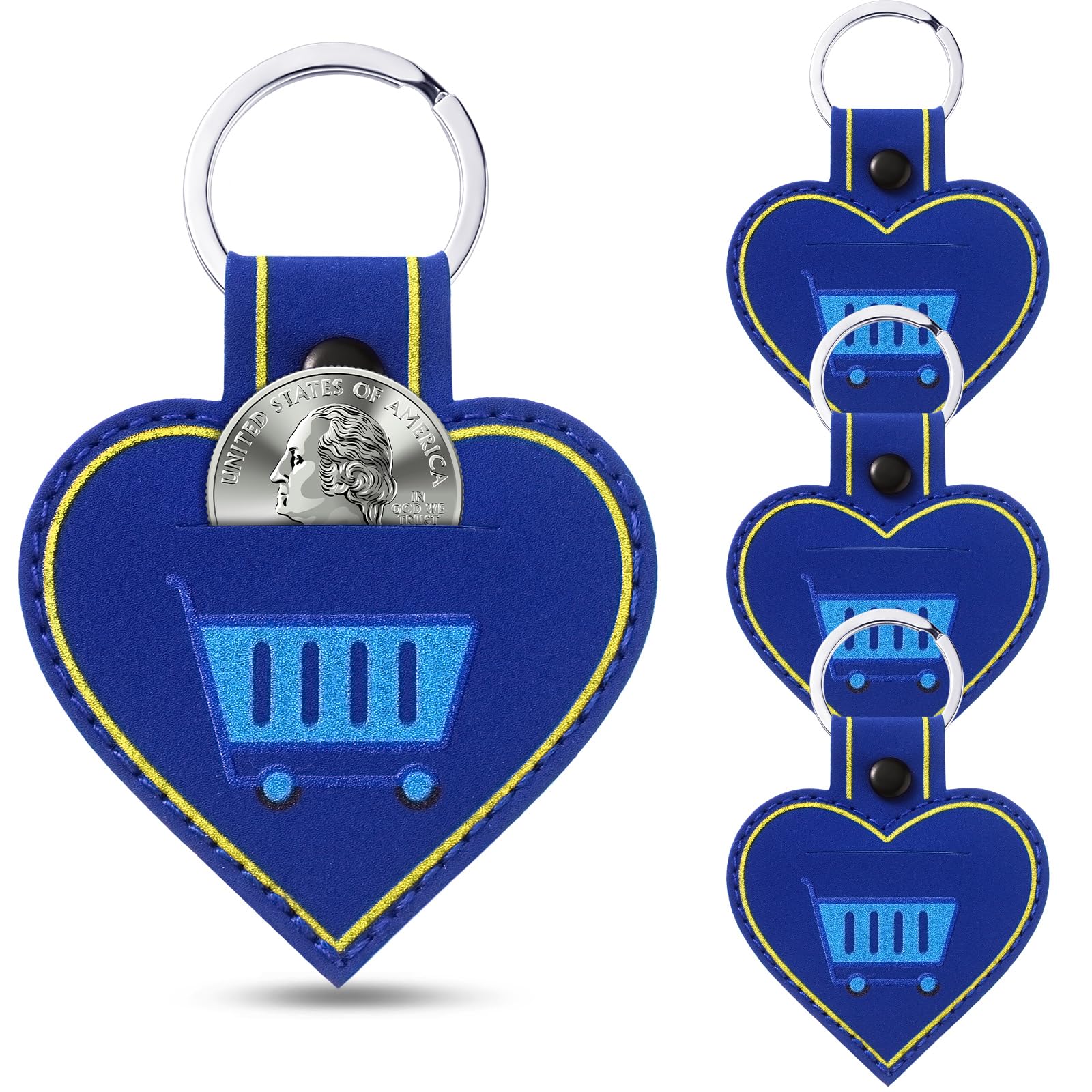 Quelay 3 Pcs Heart Quarter Holder Keychain Quarter Holder for Shopping Cart Grocery Unisex Gift Supermarket Shopping Lovers Christmas Stocking