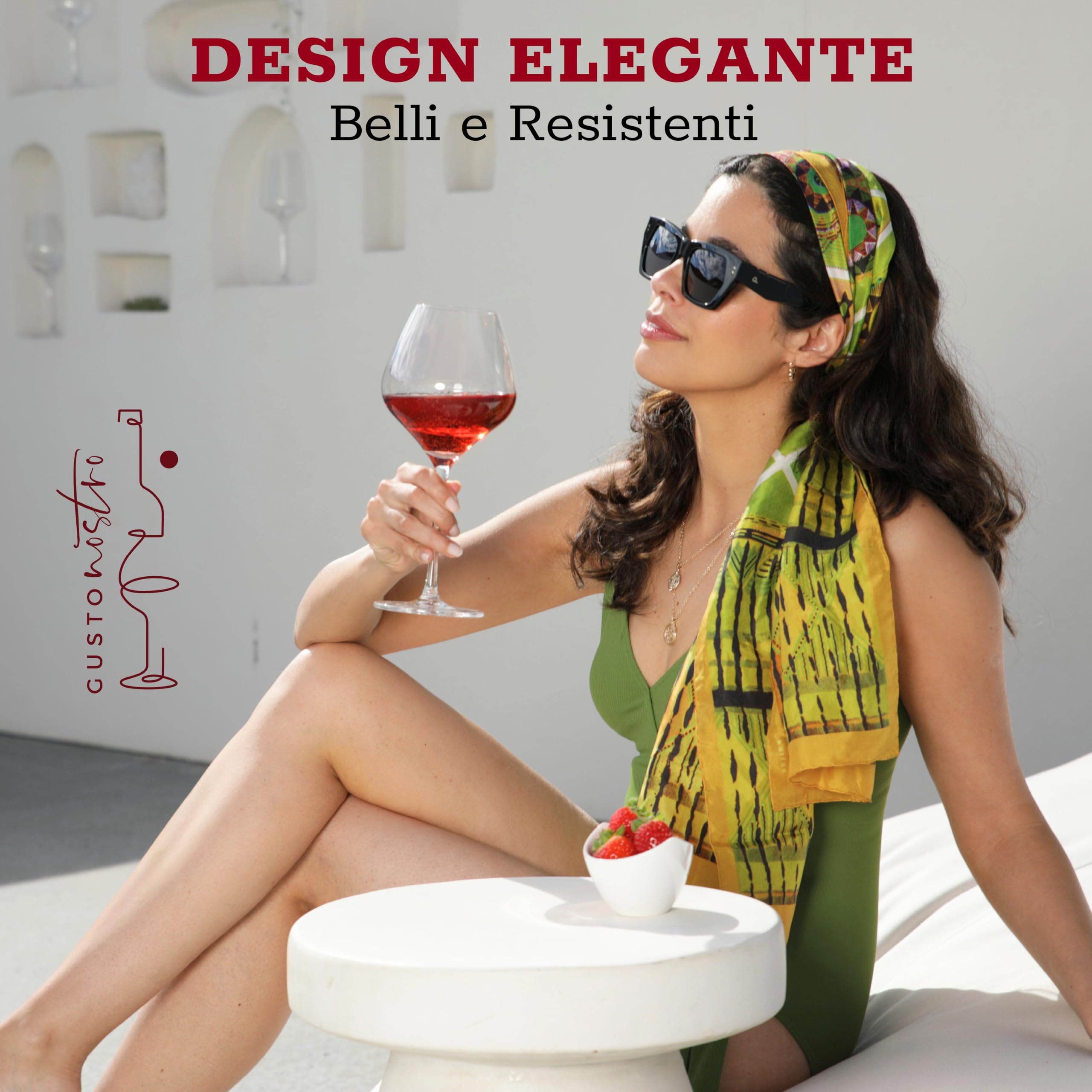 Gusto Nostro Set di 4 Calici Vino in Cristallo, 650 ml - Bicchieri Vino Rosso e Bianco a Stelo Lungo Moderni, Lavabili in Lavastoviglie, Eleganti e Raffinati - Per Matrimoni, Cene, Feste