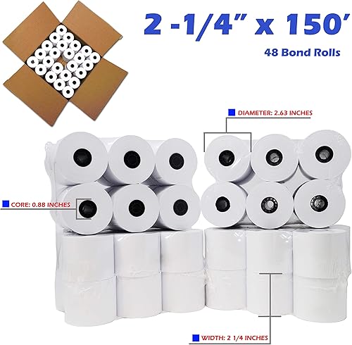 Miniatura 2 de Máquina de agregar/rollo de calculadora, 2-1/4"x150 ft Blanco 12 Rollos