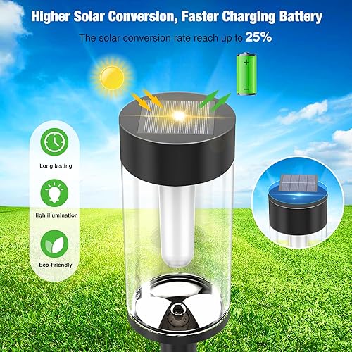 Miniatura 4 de nipify Paquete de 8 antorchas solares con llama parpadeante impermeable, luces solares LED transparentes mejoradas para exteriores, luces solares de