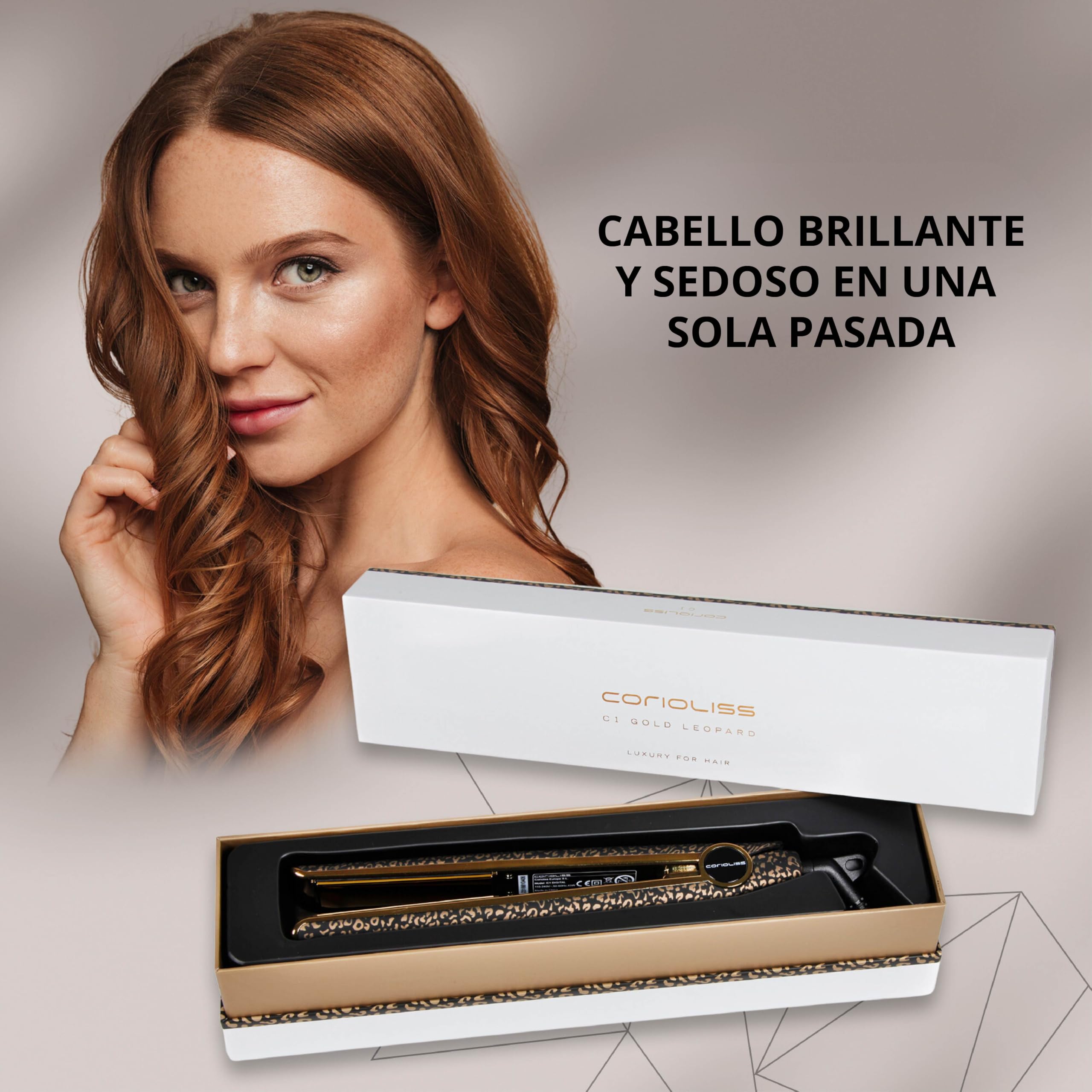 Corioliss C1 | Plancha del pelo Profesional | Placas de titanio | Alisado y Ondas | Temperatura ajustable 120º-235º | Calentamiento 20 seg | Con funda de Viaje | Leopard Gold