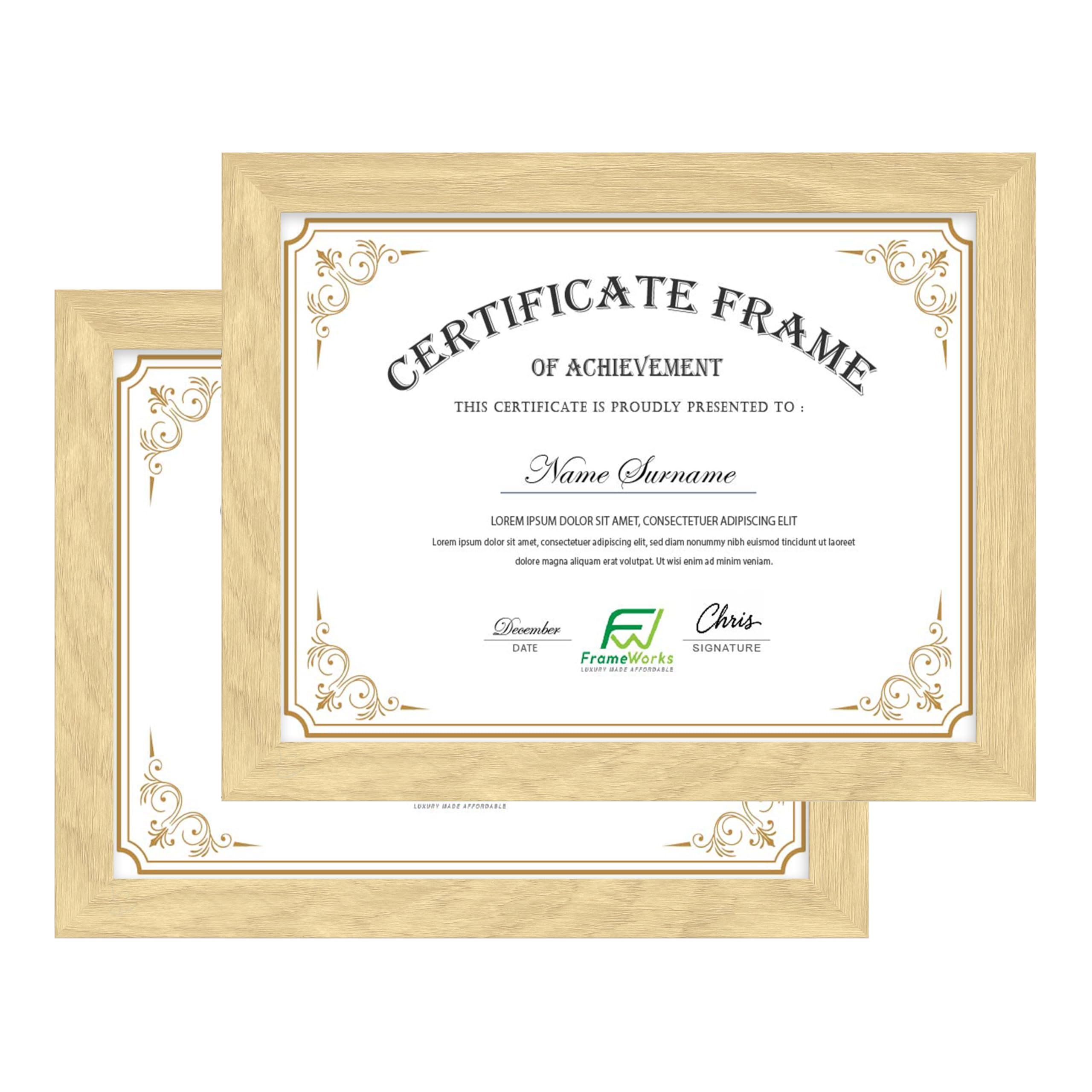 FrameWorks 8.5x11 Classic Wooden Document Frames Tempered Glass/Natural Oak / 2-Pack