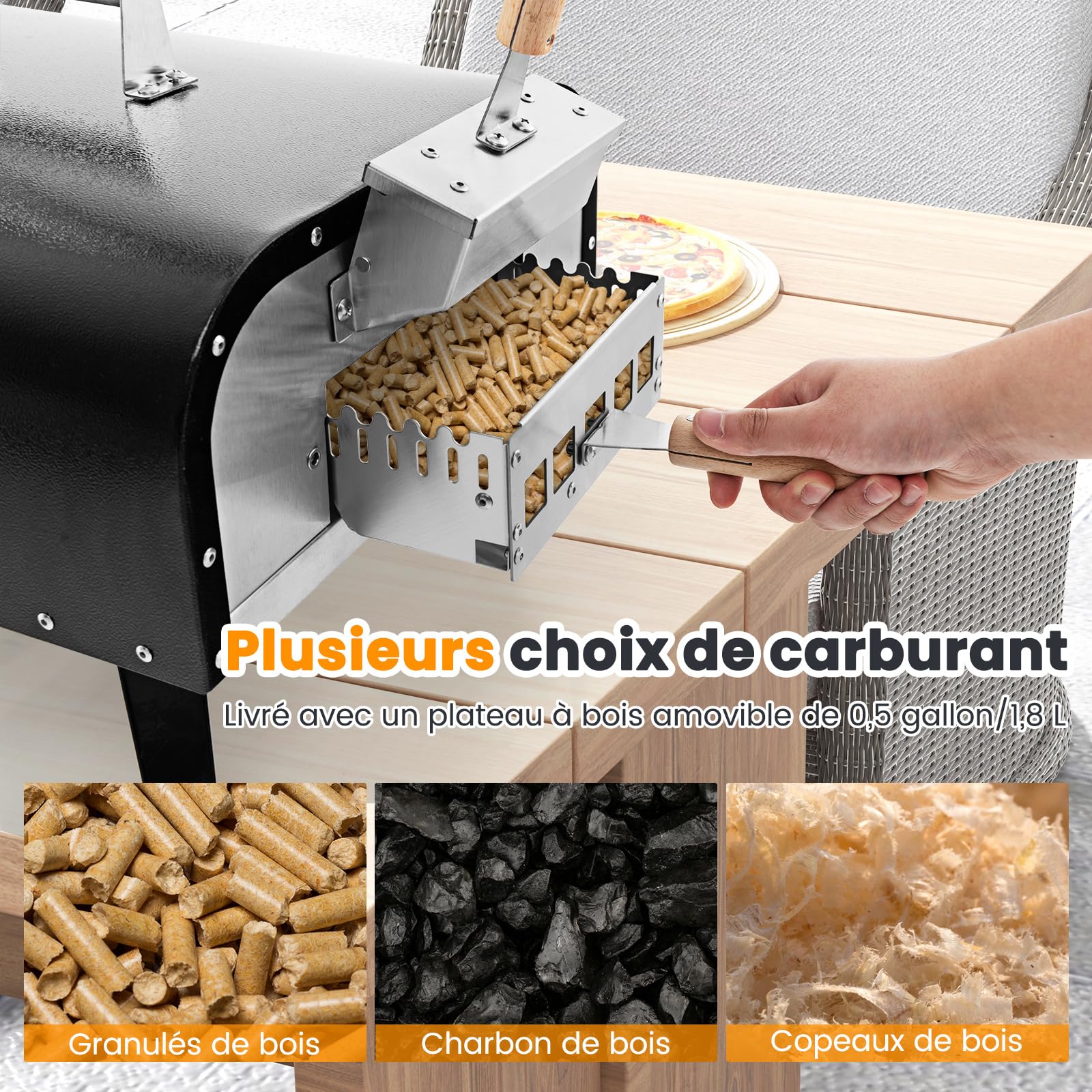 COSTWAY Four à Pizza Extérieur Portable en Acier Inoxydable 30 cm avec Pierre à Pizza, Poêle à Granulés de Bois Thermomètre Pelle Sac