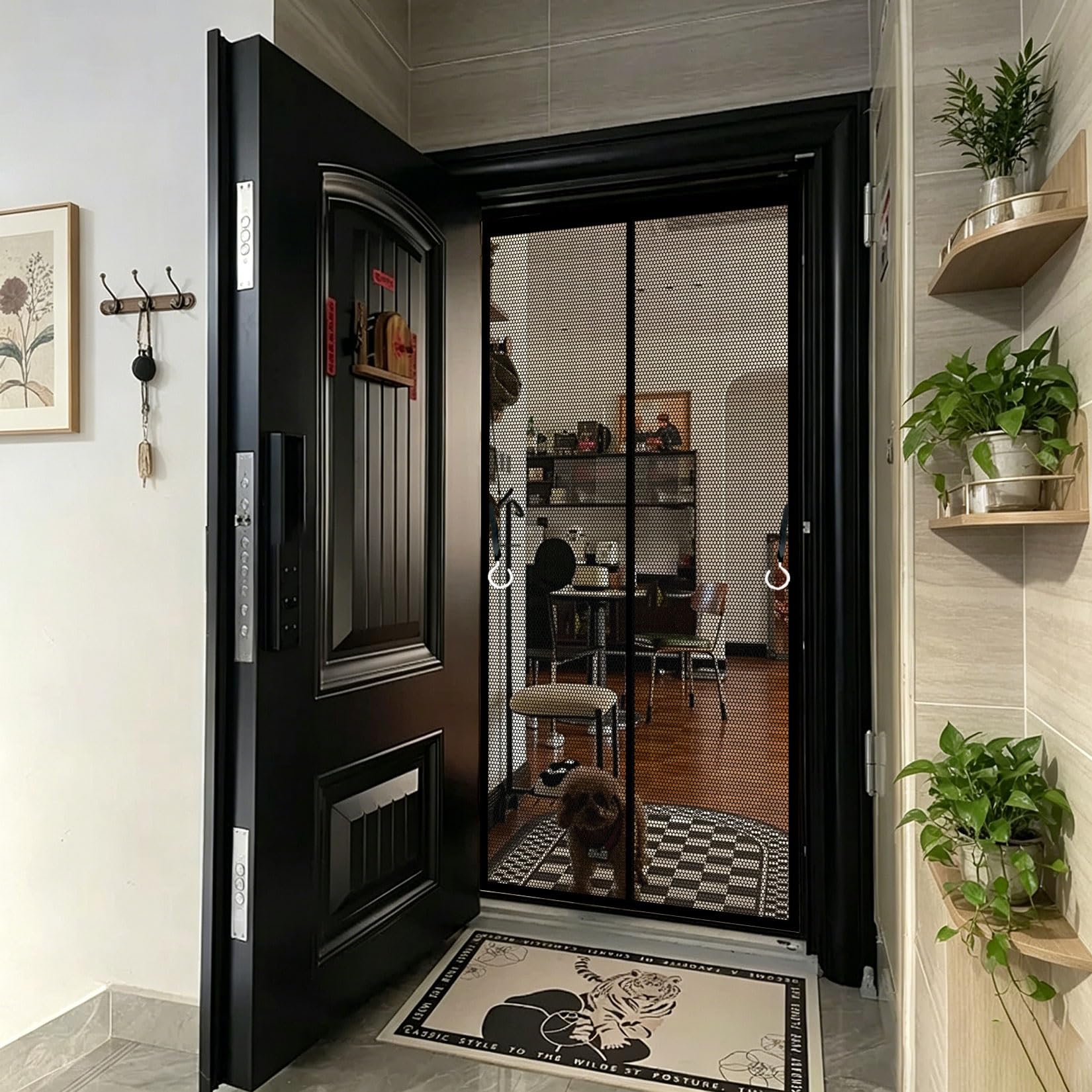 Liujyuan Black Magnetic Screen Door 116 X 240 Cm Full Frame Magic Tape, Powerful Magnets Fly Screens Doors Nets No Drill Installation, Keep Bugs Out For Keeping Out Flies,