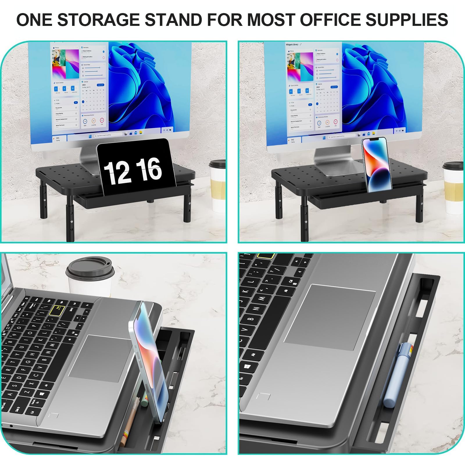 WALI Computer Monitor Stand with Storage, Monitor Riser 3 Height Adjustable view 5