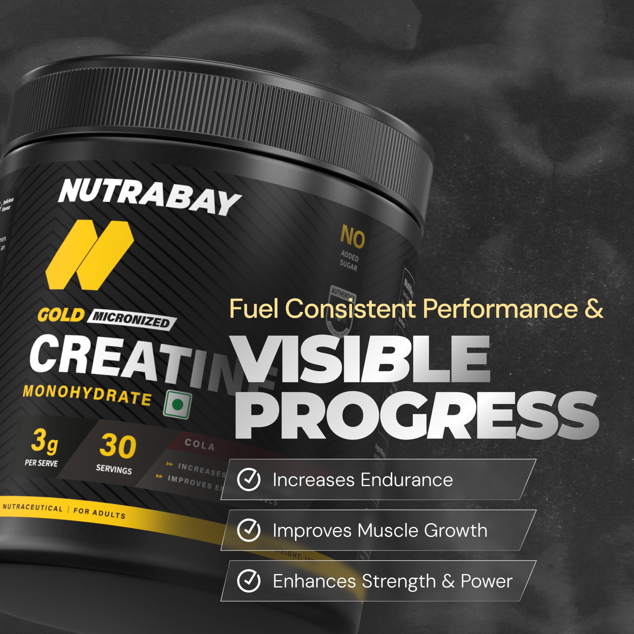 Nutrabay Gold Micronized Creatine Monohydrate 3g Creatine/Serving, NABL Lab Tested | DCD & DHT Tested | Increases Muscle Mass, Strength & Power – Pre/Post Workout Supplement – 120g, Cola — Amazon image 4