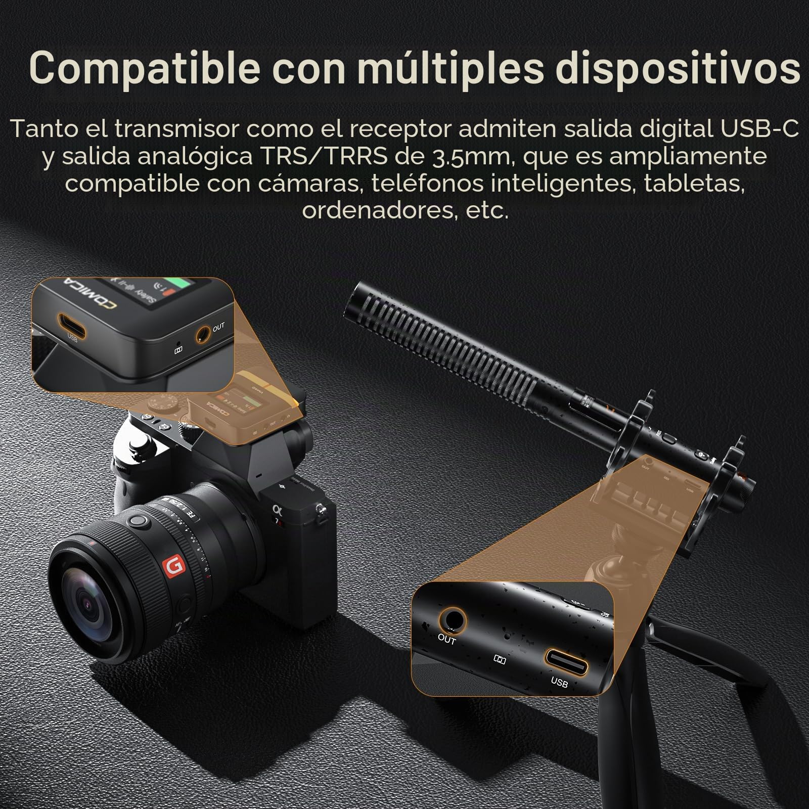 COMICA VM40 Micrófono de grabación integrada de 32G, micrófono inalámbrico para cámara con grabación Flotante de 48kHz/32bits para cámara de teléfono Inteligente (1RX+1TX)