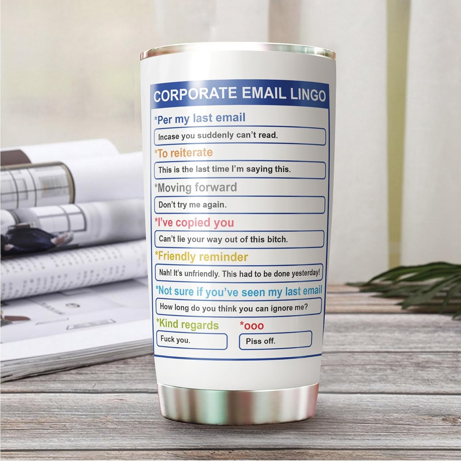 Corporate Email Lingo Tumbler - Colleagues Coffee Cup - Gift for Women, Men - Gifts for Employees on Birthday, Christmas - Coworker Tumbler 20 Oz - Image 4