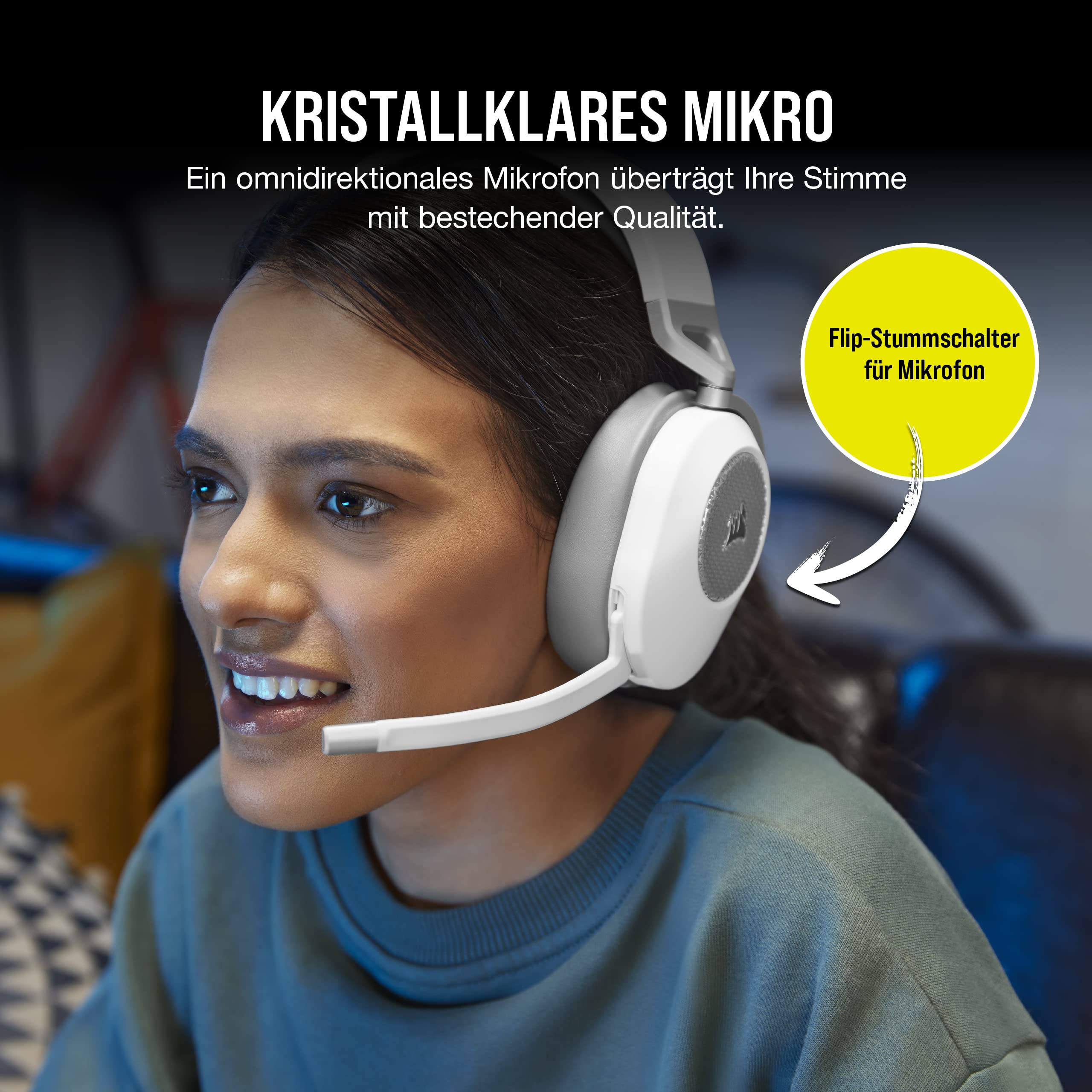 Corsair HS65 Wireless Gaming Headset Bluetooth Dolby 7.1 Surround Sound – Bianco (ricondizionato)