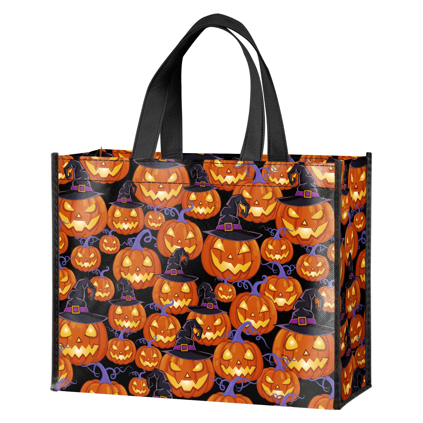 Loveinside Large Reusable Halloween Pumpkin Gift Bag with Handles - 10 x 5 x 13 Inch - Black Lantern Witch Hat Pumpkin Gift Bag for Halloween Present, Birthday Party, Holiday Gift