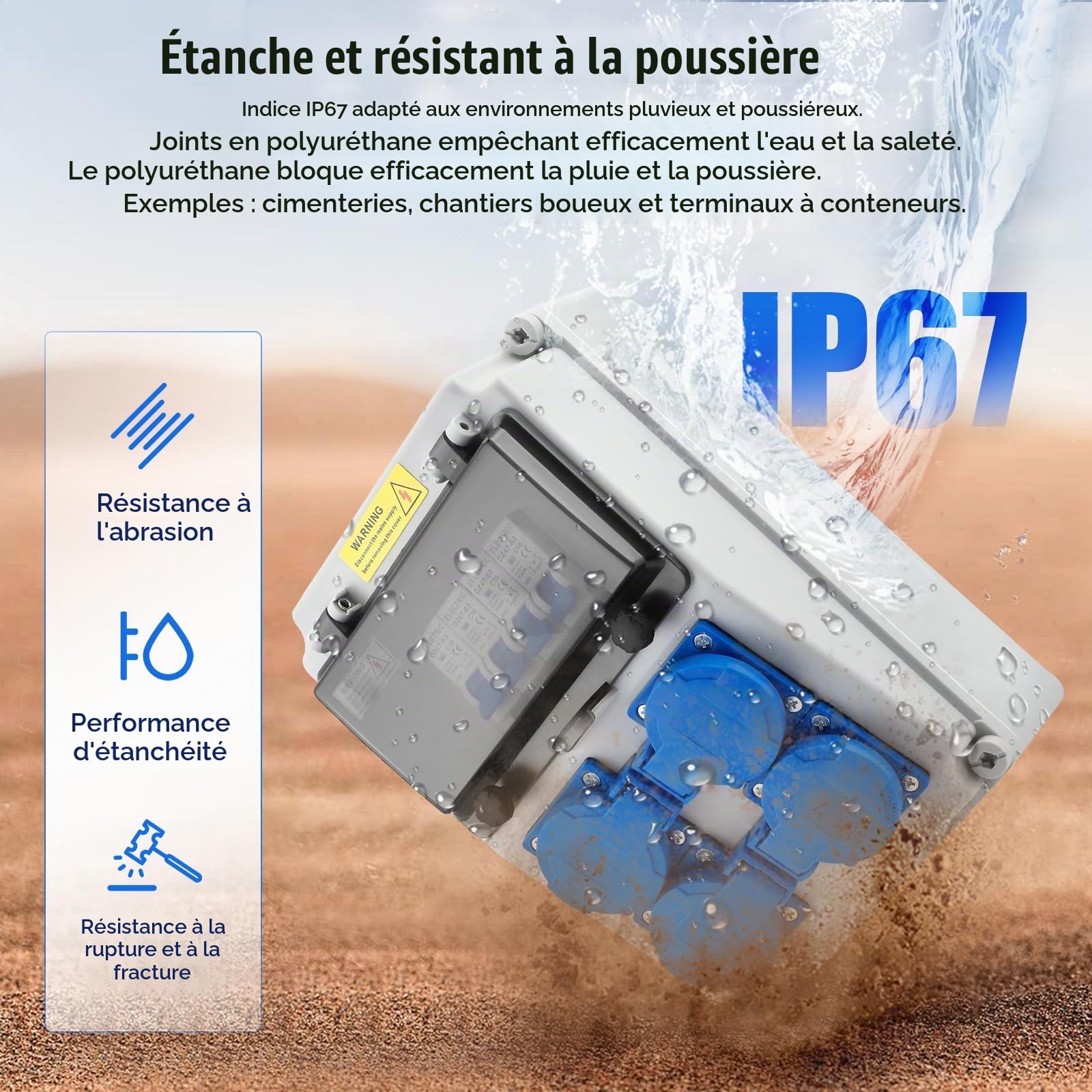 Coffret de Chantier, Tableau Électrique 16A Coffret Électrique en Saillie Avec 230V Coffret de Chantier Étanche IP67 Coffret Électrique Mural Répartiteur pour Atelier Ou Chantier Intérieur Extérieur