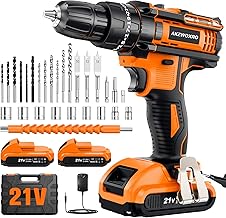 AKZWOXRO Trapano Avvitatore Batteria 21V, Avvitatore a Batteria con 2 Batterie da 2.0Ah, 42N.m di Coppia, 2 Velocità, 25+3 Coppia, 30 Accessori, Luce a LED, Per il fai da te, in Casa e Giardino