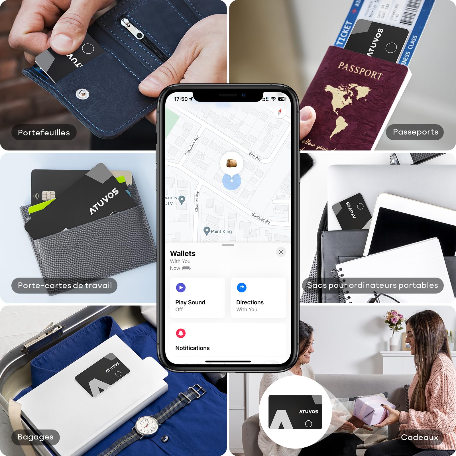ATUVOS Air Tag Traceur, Wallet Tracker Card Fin 1,6 mm, Bluetooth Localisateur d'article Fonctionne avec Apple l’app Localiser (Uniquement iOS), pour Valises/Portefeuilles/Clés/Sacs/Bagages, Lot de 2