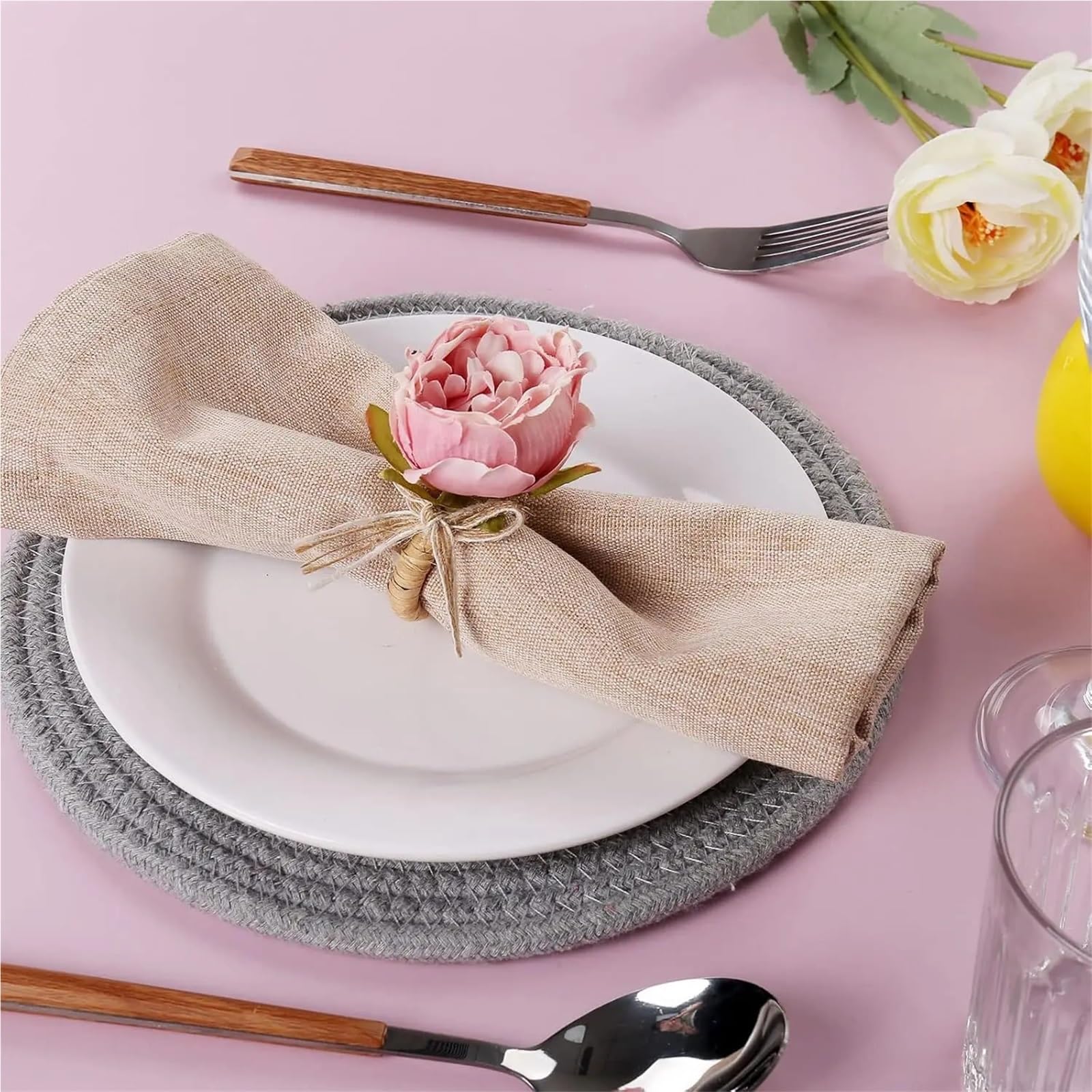 Lot de 18 ronds de serviette uniques en forme de rose - Décoration romantique délicate