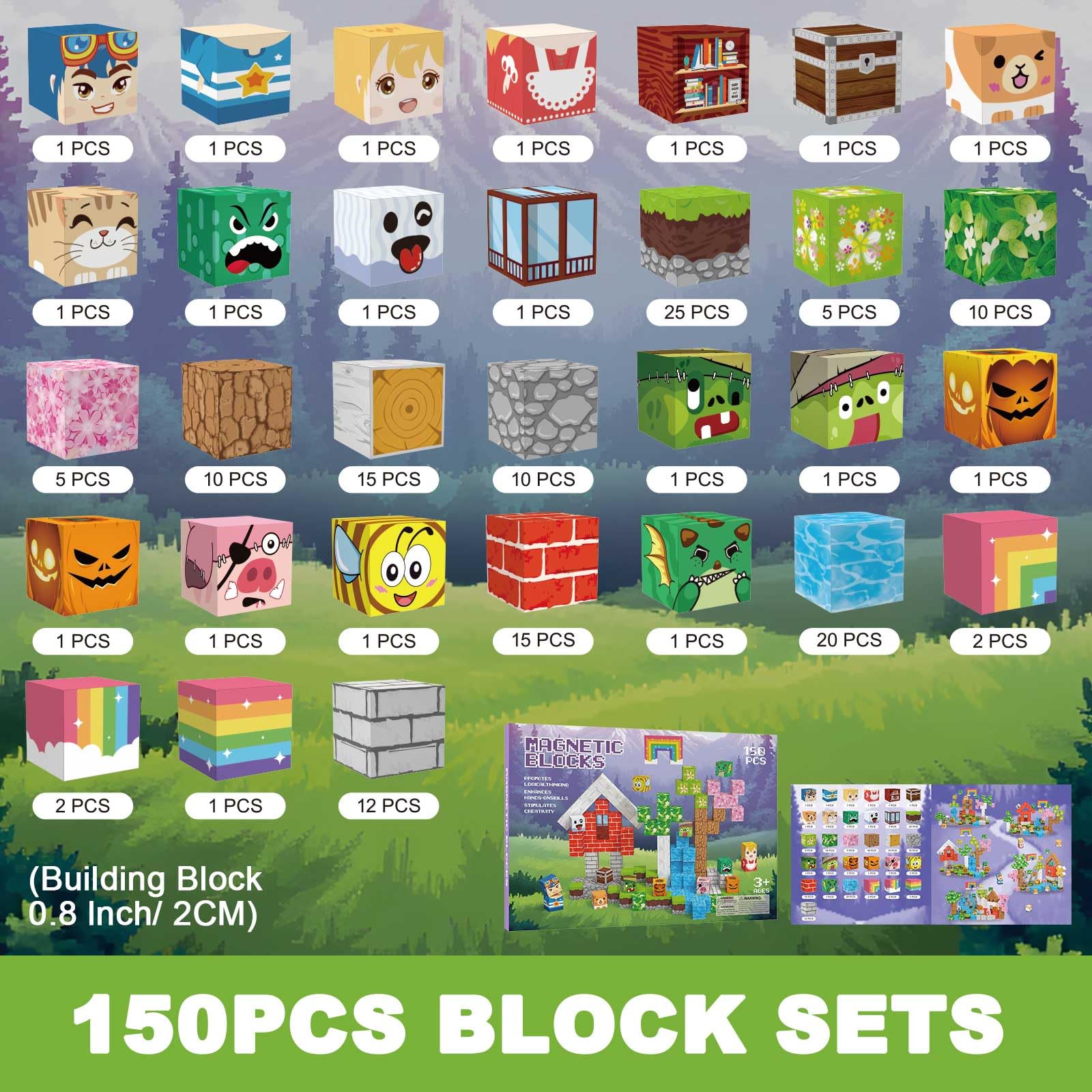 Crifeton Costruzioni Magnetiche per Bambini 3+ Giochi Cubi Magnetici, Blocchi Magnetic Building Blocks Giocattoli Montessori 4 5 6 7 8 9 10 11 12 Anni Regali di Compleanno per Ragazzi (Collina)