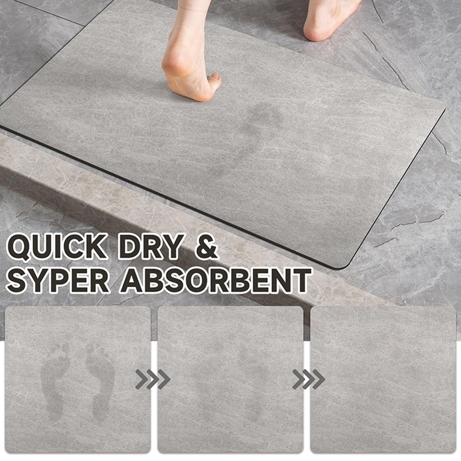 Tappetino da Bagno in Pietra Diatomite 50X80cm, Tappeto da Antiscivolo Adatto per Bagno Docce Cucina, Tappetini con Fondo in Gomma per Indoor Floor & Door Mat