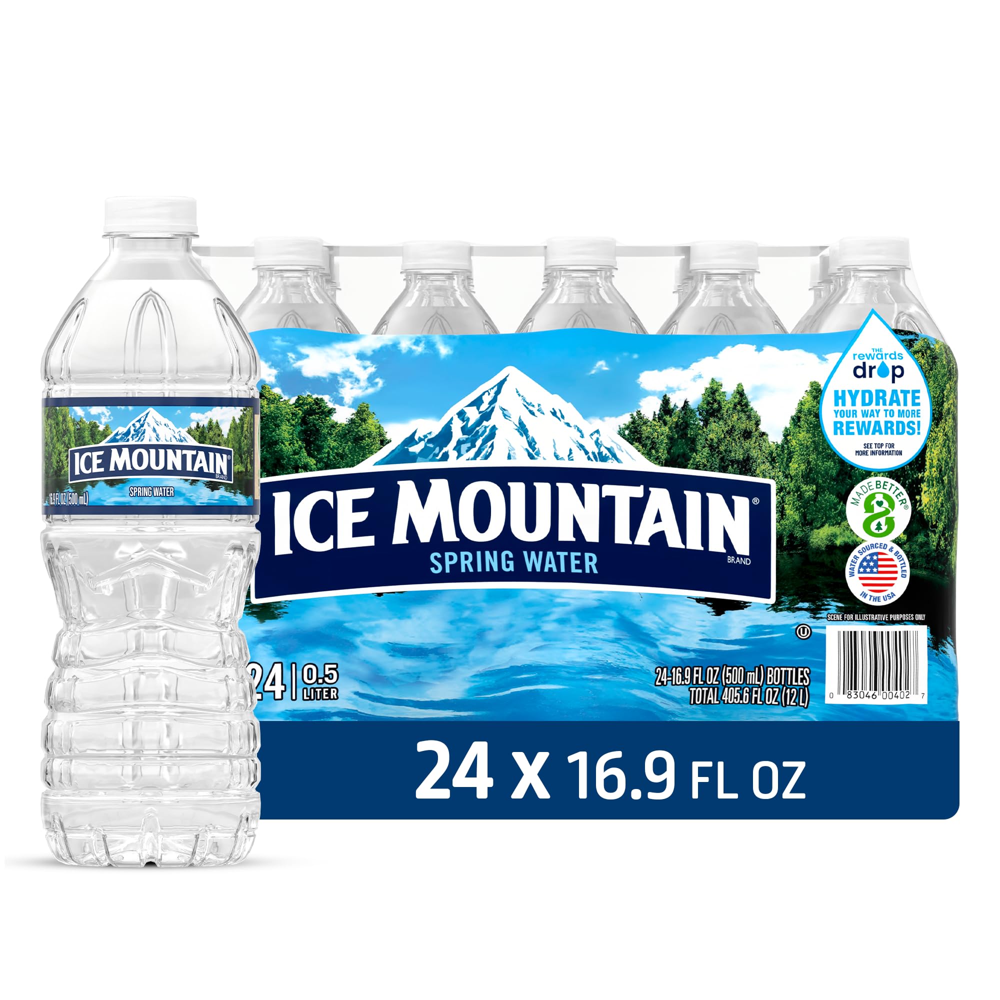 Ice Mountain Spring Bottled Water - 16.9 Fl Oz, 24 Pack | Pure Crisp Natural Spring Water Bottle for Everyday Refreshing Hydration