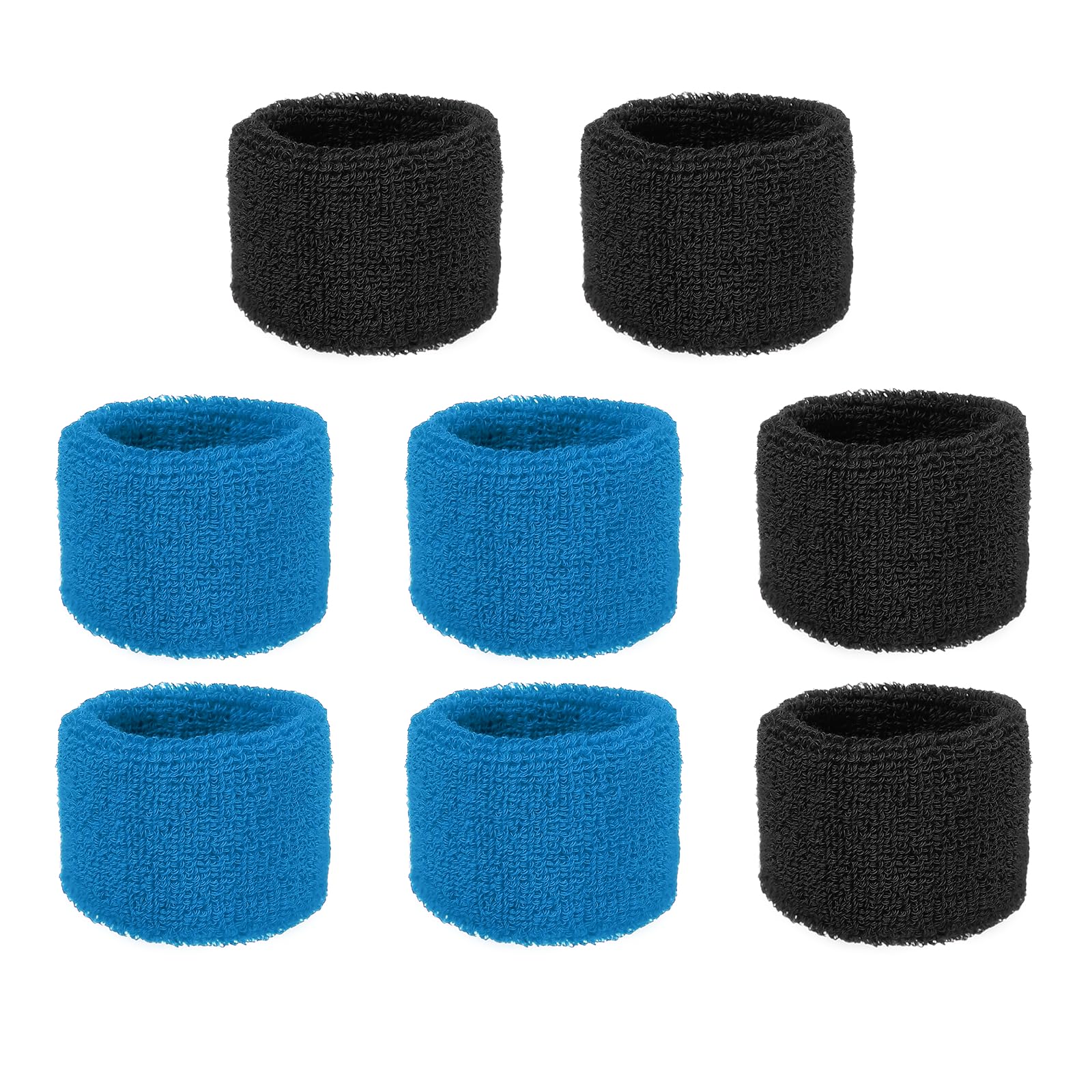 YELARXI Wrist Bands for Sweat, Sports Wrist Sweat Bands, Sports Wristband Sweatbands Breathable Absorbent Tennis Wristbands 8 Pcs & Black/Lake Blue -Fitting for Basketball/Football/Gym