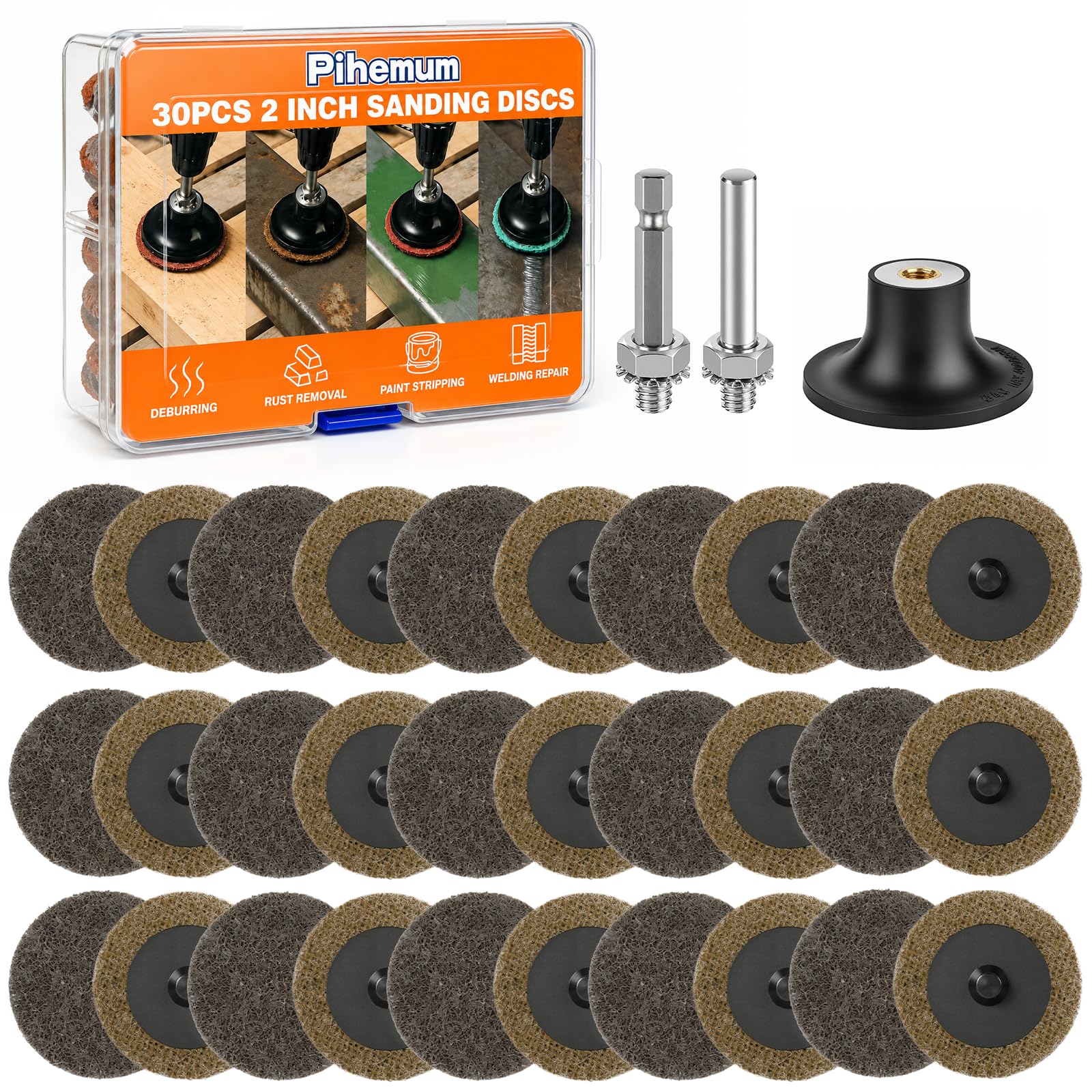 30 Pcs Quick Change Surface Prep Discs, 2 Inch (50mm) Aluminium Oxide Nylon Roll Lock Sanding Discs, with 1/4" Round & Hex Shank, for Die Grinder, Grinding, Polishing