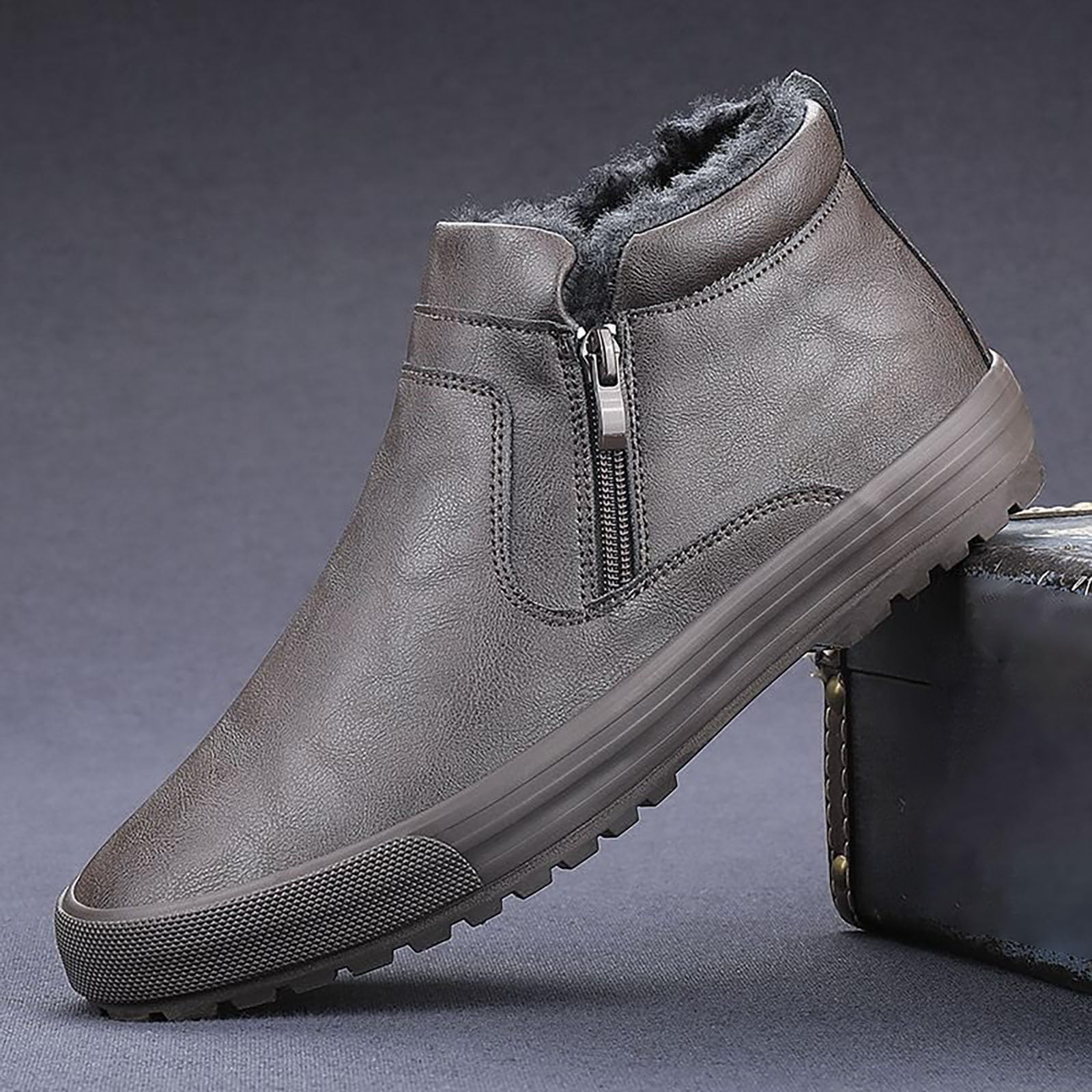 generisch Zapatos de invierno para hombre, forrados cálidos, zapatos informales, cremallera lateral, zapatos de trekking para hombres, exteriores, trekking, senderismo, deportes, senderismo,